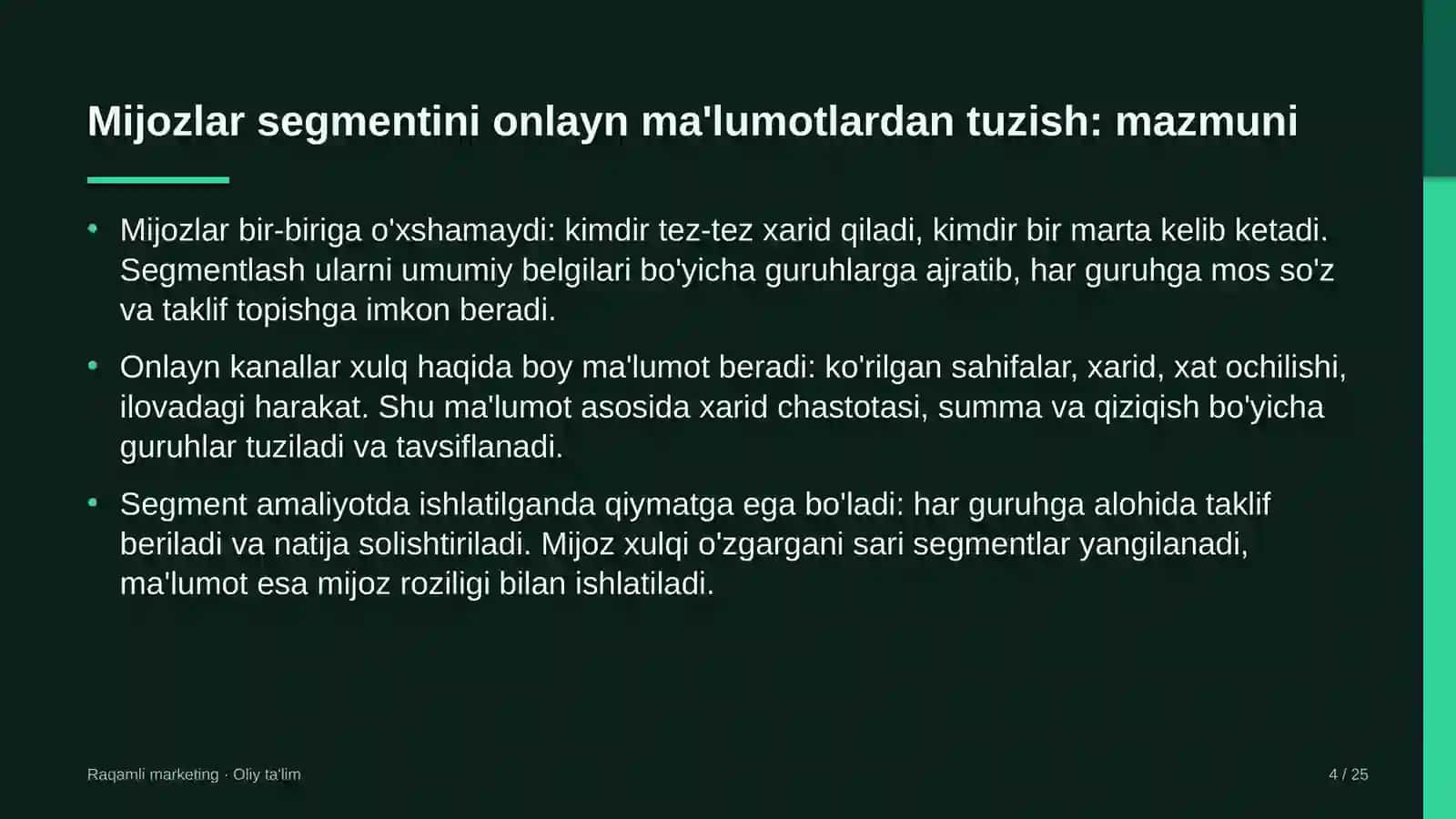 Mijozlar segmentini onlayn ma'lumotlardan tuzish: mohiyati 4