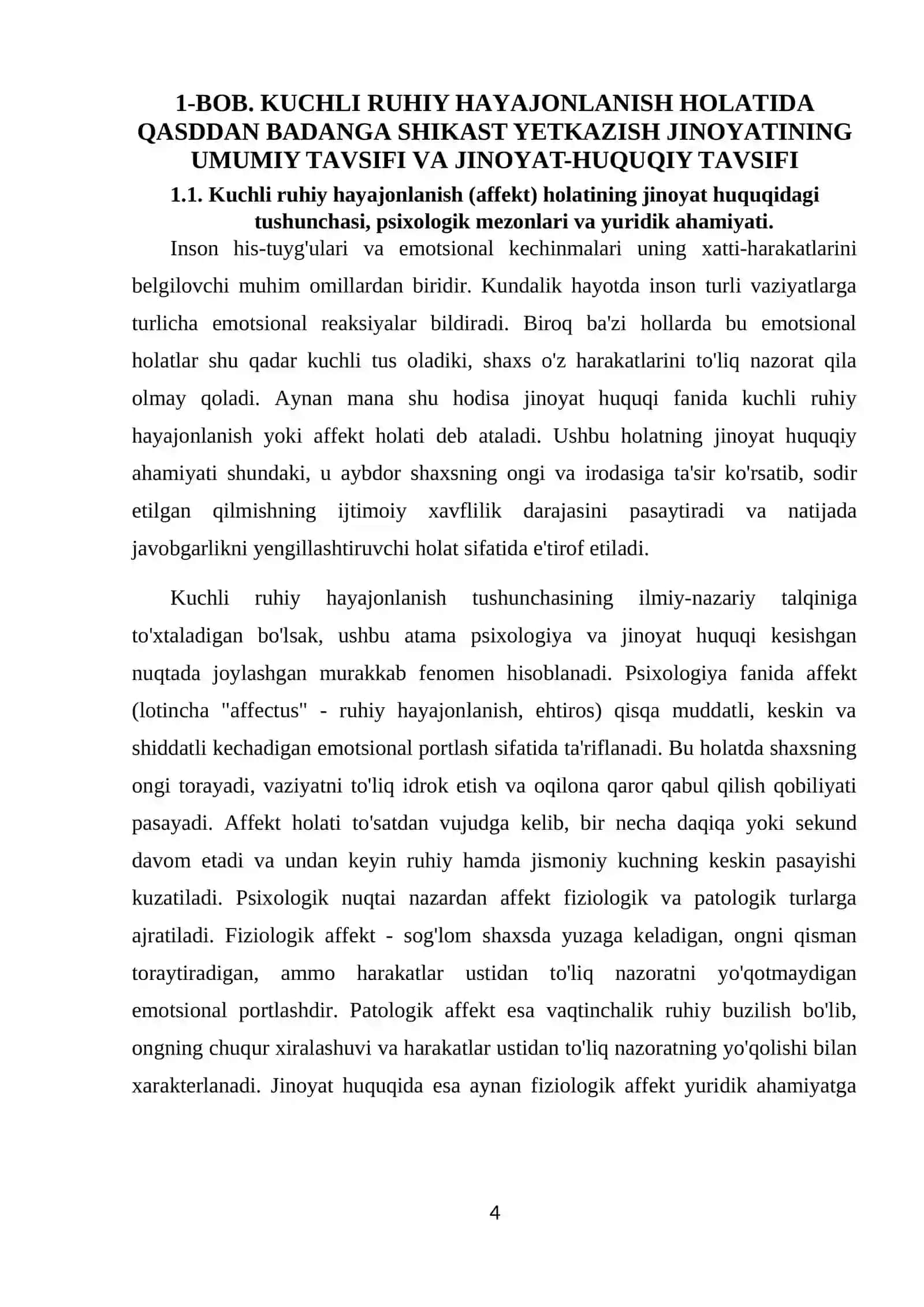 Kuchli ruhiy hаyаjonlаnish holаtidа qаsddаn bаdаngа og'ir yoki o'rtаchа og'ir shikаst yetkаzish jinoyаtining jinoyаt huquqiy jihаtlаri 4