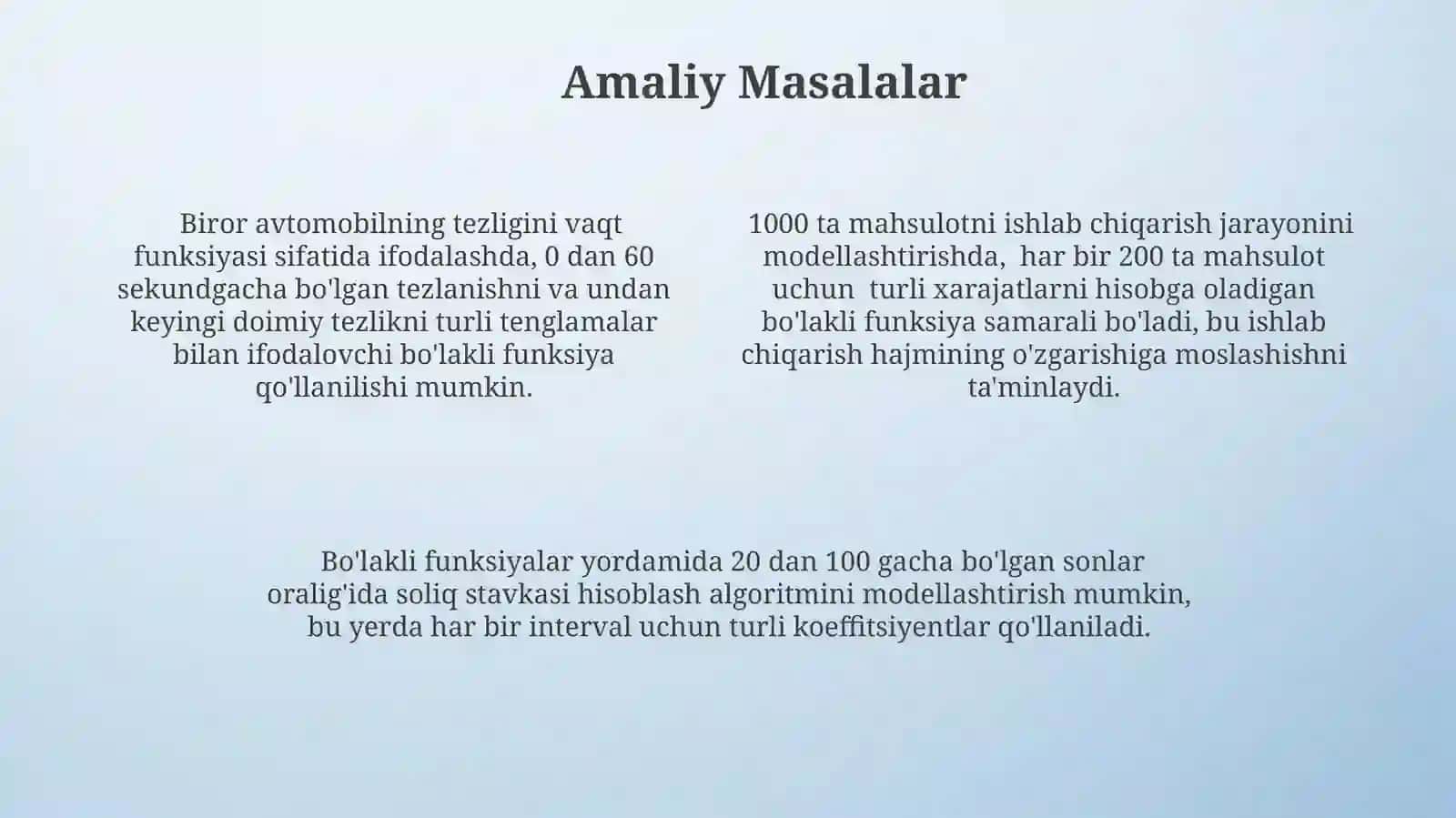 Doimiy va Uzluksiz Parchama Funktsiyalar 4