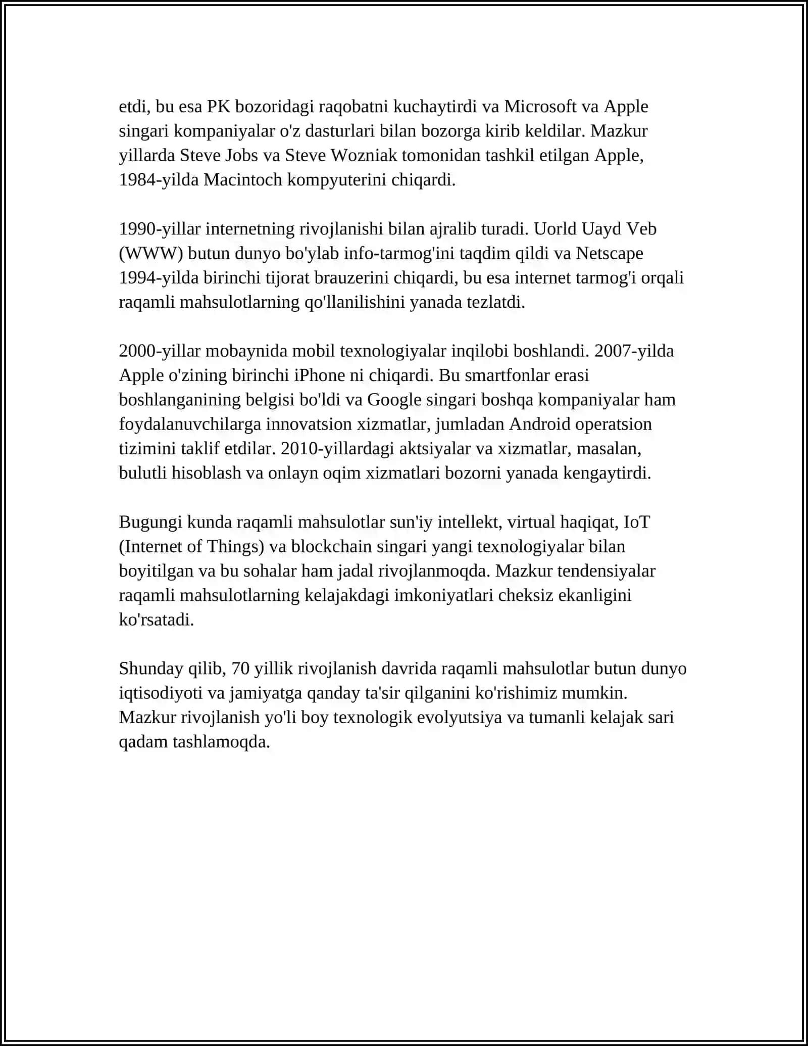 RAQAMLI MAHSULOTLAR VA INNOVATSIYALAR 4