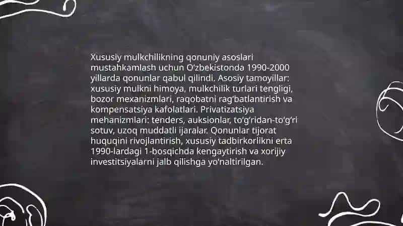 Iqtisodiy islohotlar, xususiy mulkchilikni shakillanishi, Oʻzbekistonda bozor munosabatining rivojlanishi 4