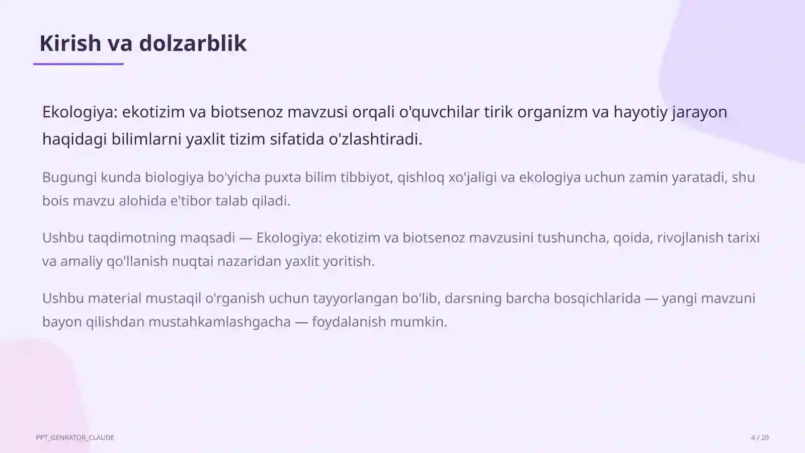 Ekologiya: ekotizim va biotsenoz (10-sinf) 4