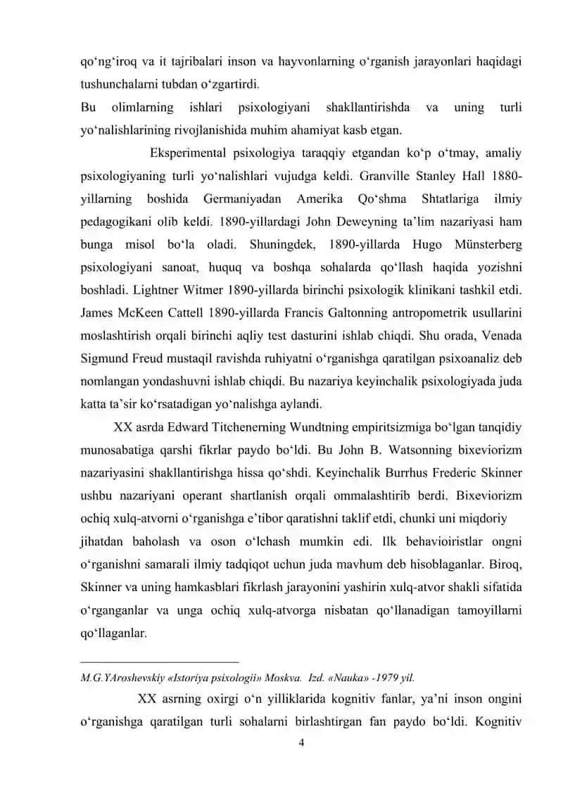 Psixologik xizmat fani rivojlanishining ilmiy-tarixiy asoslari mavzusidagi kurs ishi 4