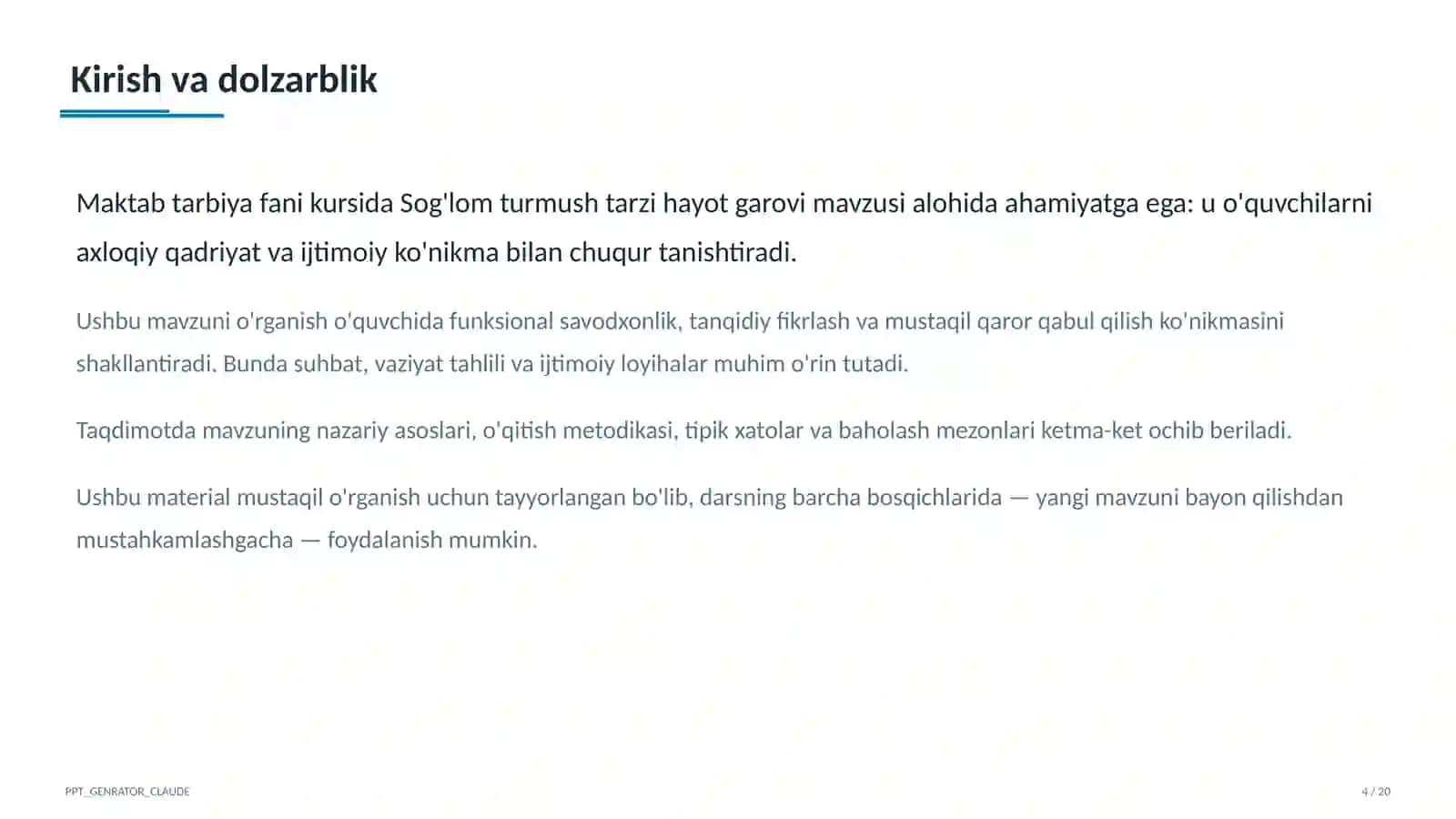 Sog'lom turmush tarzi hayot garovi (7-sinf) 4