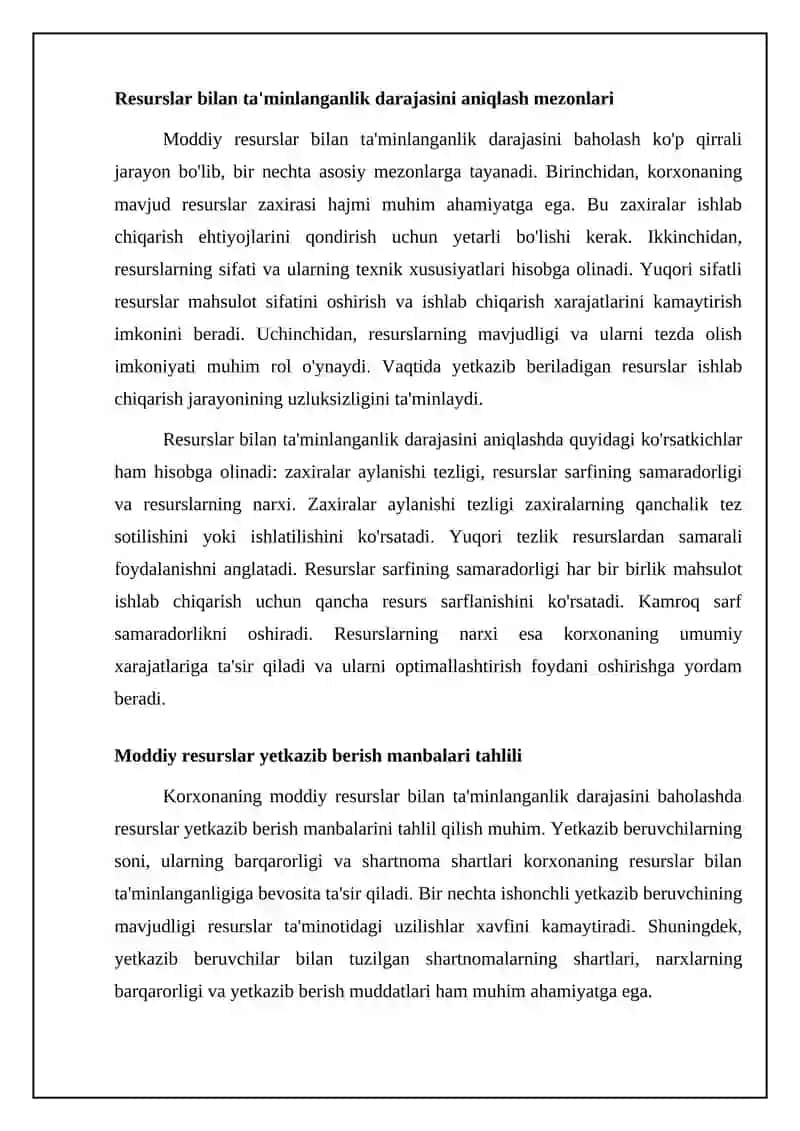 Moddiy resurslar bilan ta'minlanganlik va ulardan foydalanish samaradorligining tahlili 4