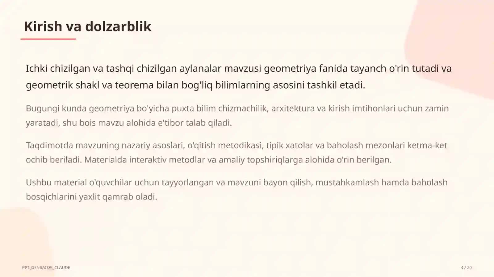 Ichki chizilgan va tashqi chizilgan aylanalar (8-sinf) 4