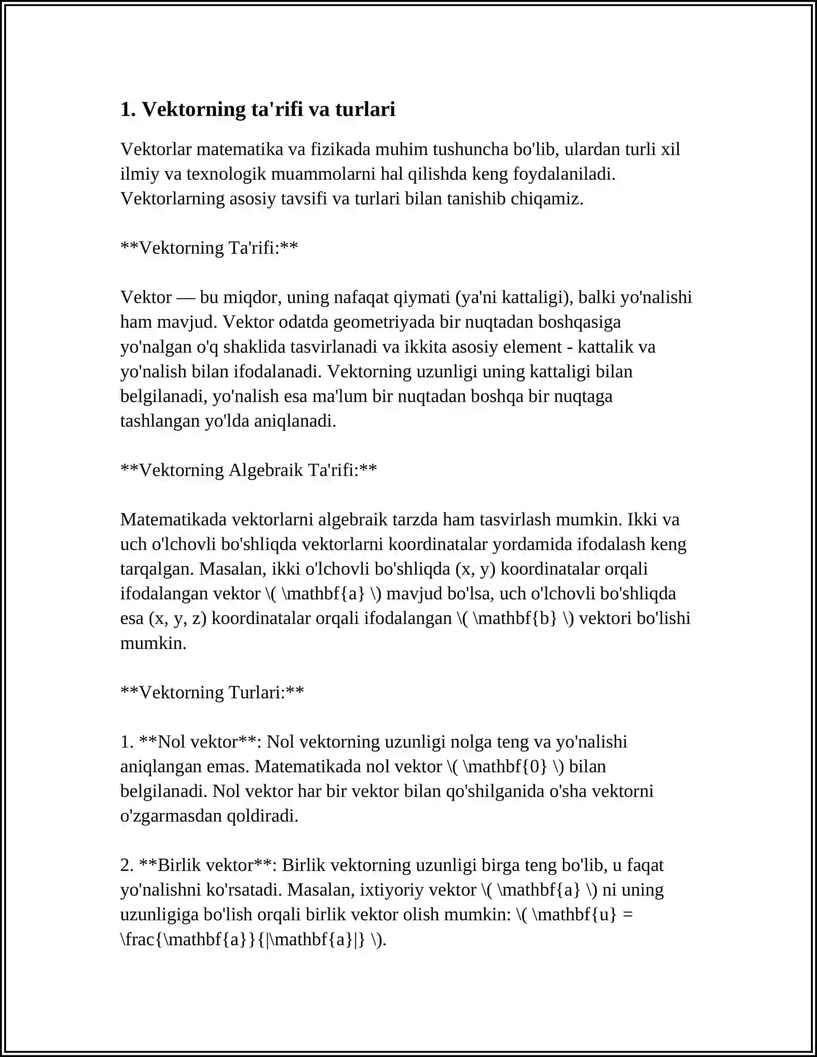 VEKTORLAR VA ULAR USTIDA AMALLAR(VEKTORLARNI QOʻSHISH VA AYIRISH,VEKTORNI UNING KOMPNITENTLARIGA AJRATISH) 4