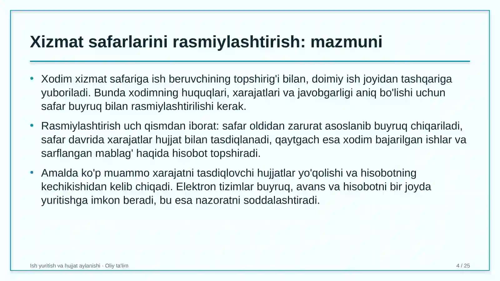 suv ta'minoti korxonalarida xizmat safarlarini rasmiylashtirish 8548 4