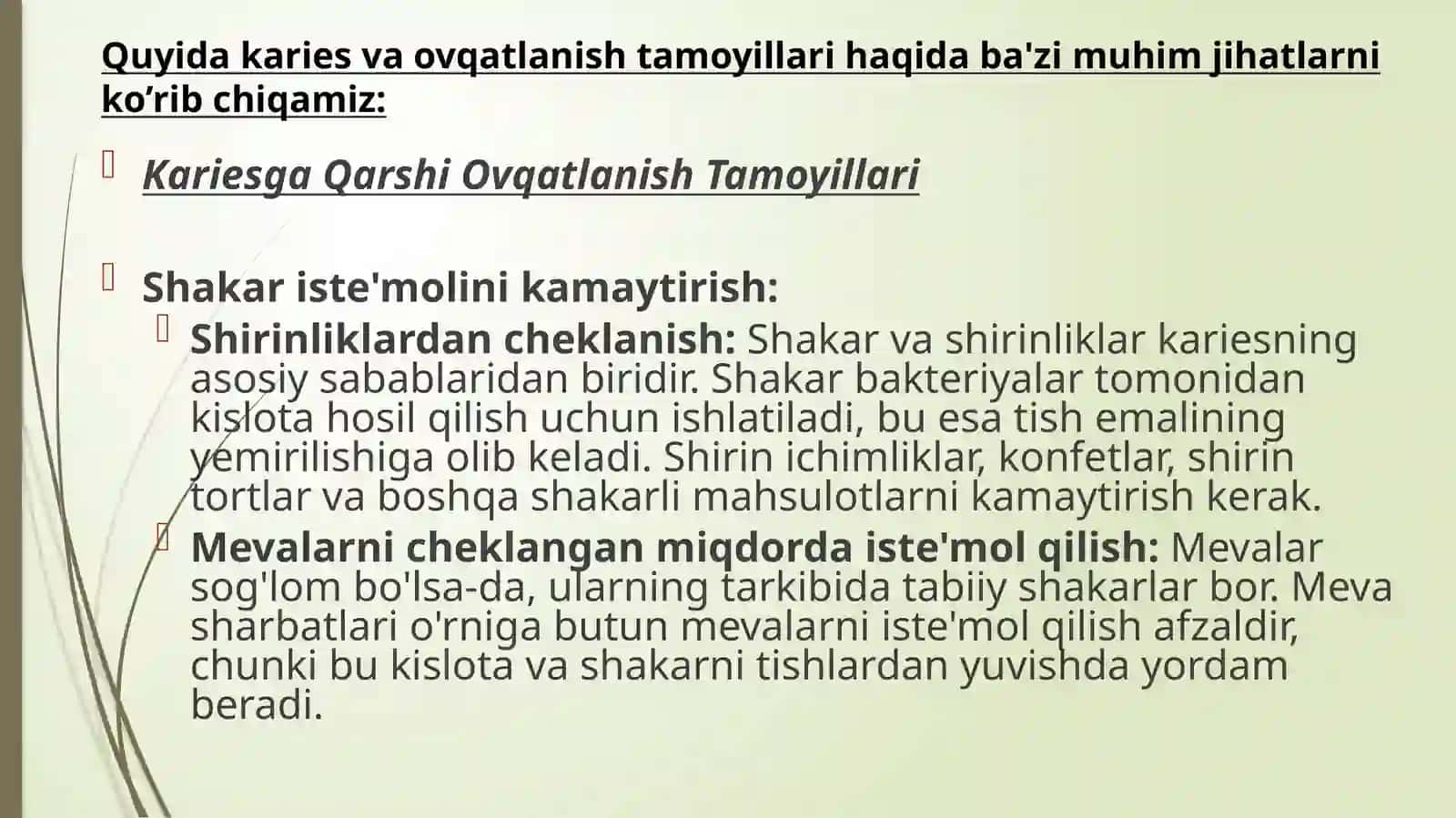 Kariesga qarshi ovqatlanish tamoyillari 4