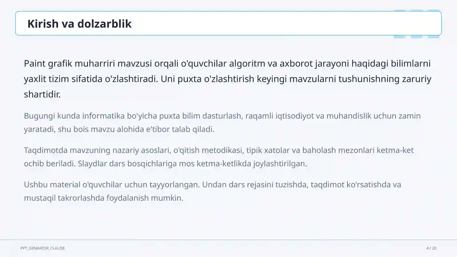 Informatika va axborot texnologiyalari (5–11) — o'quvchilar uchun 4