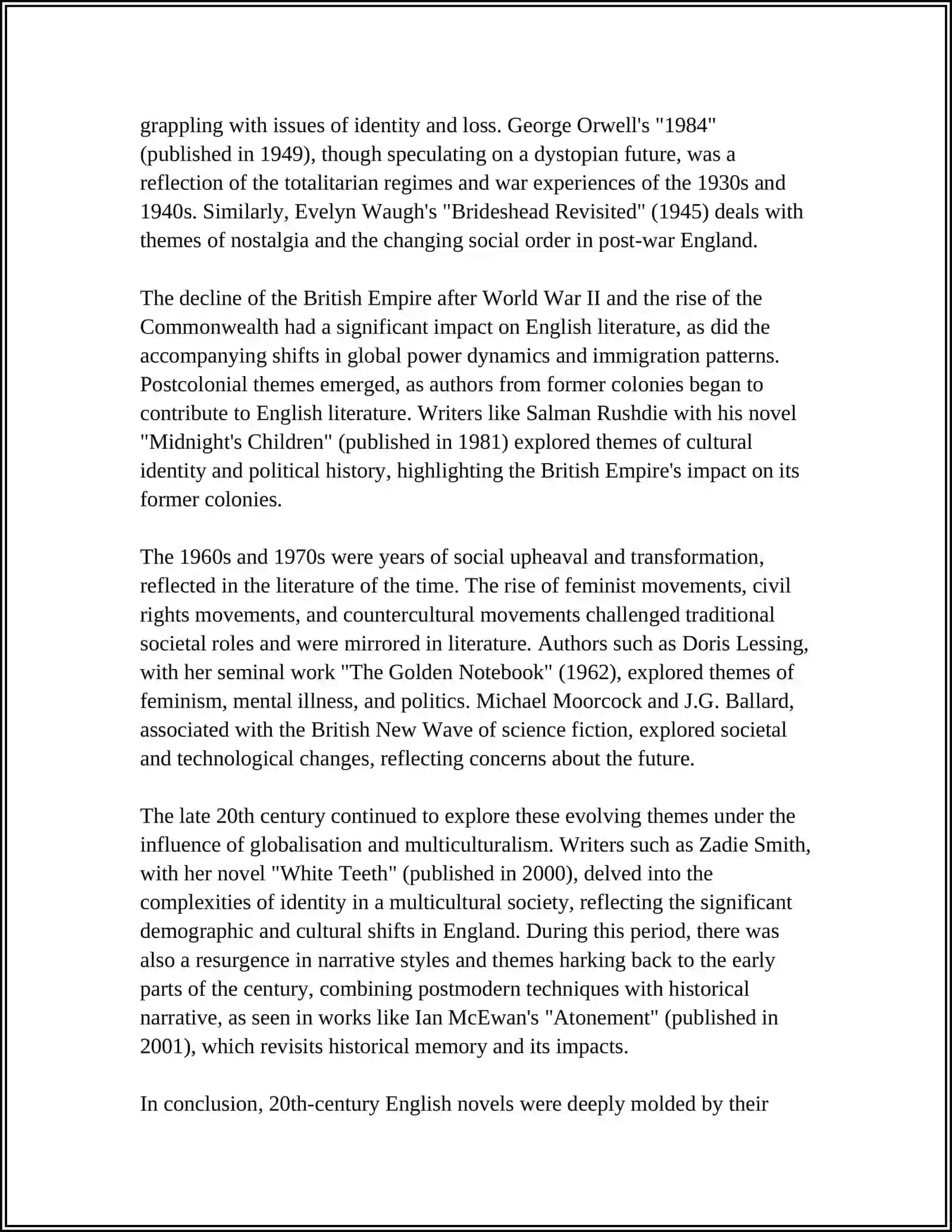 RELATIONSHIP OF HISTORY AND LITERARY TEXT.XX CENTURY ENGLISH NOVELS 4