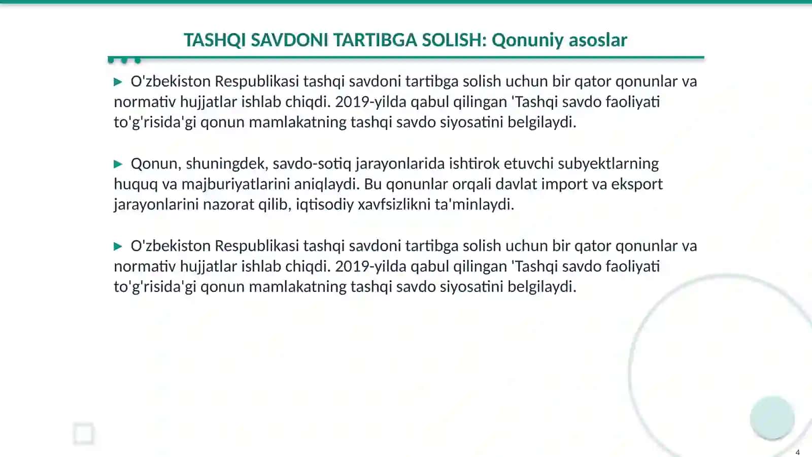 TASHQI SAVDONI DAVLAT TOMONIDAN TARTIBGA SOLISH VA BOSHQARISH YO‘LLARI 4