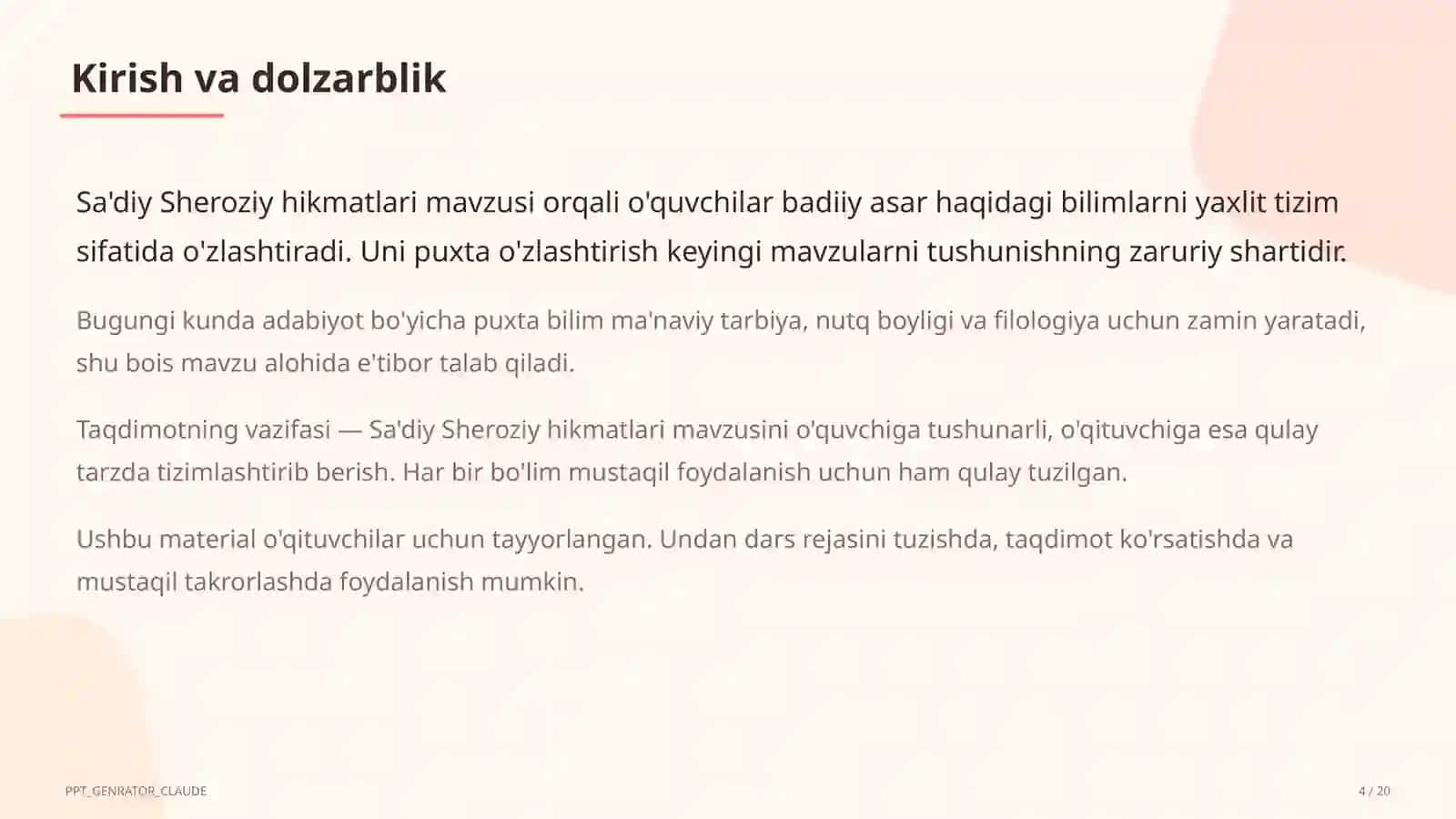 Sa'diy Sheroziy hikmatlari (6-sinf) 4