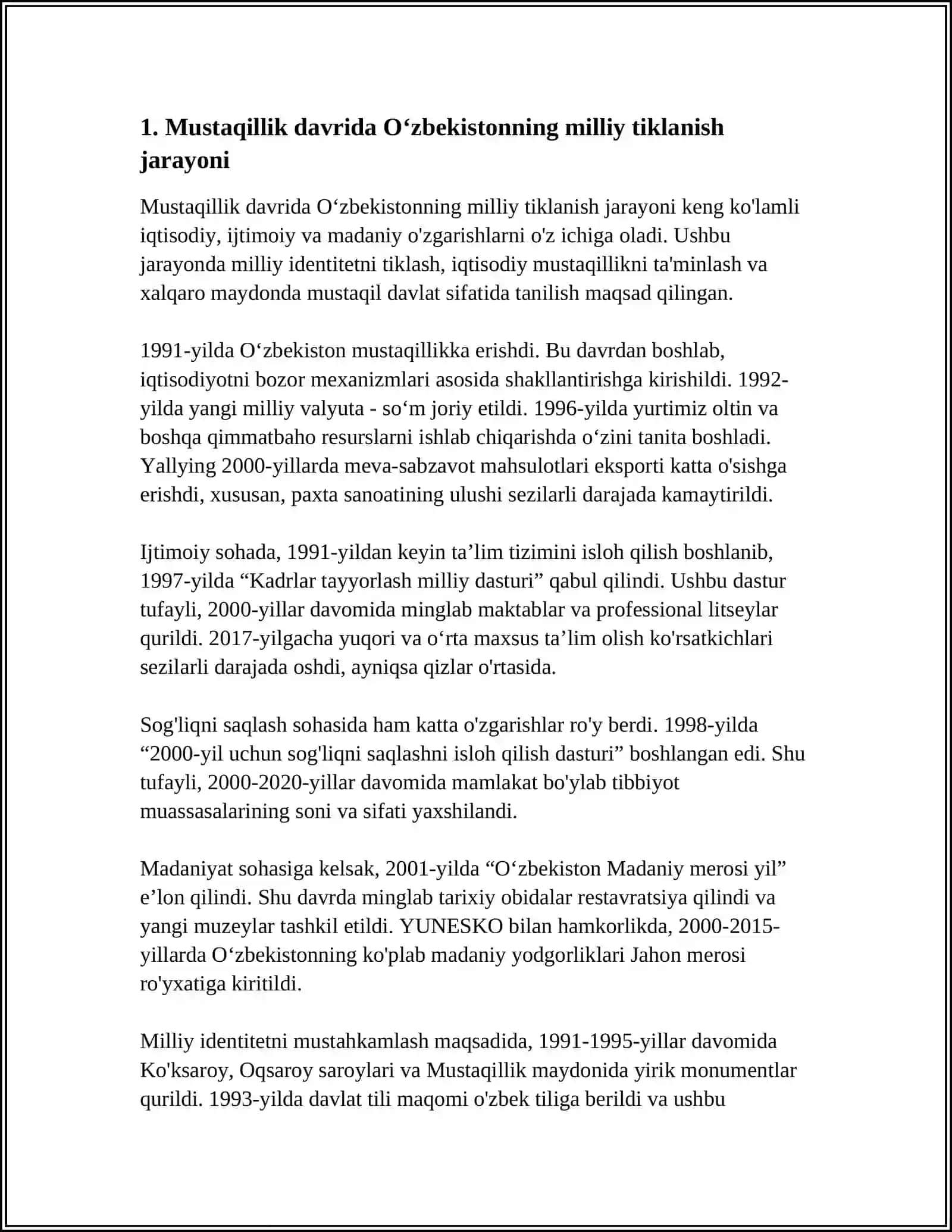 MUSTAQILLIK YILLARI OʻZBEKISTONDAGI MAʼNAVIY VA MADANIY TARAQQIYOT 4