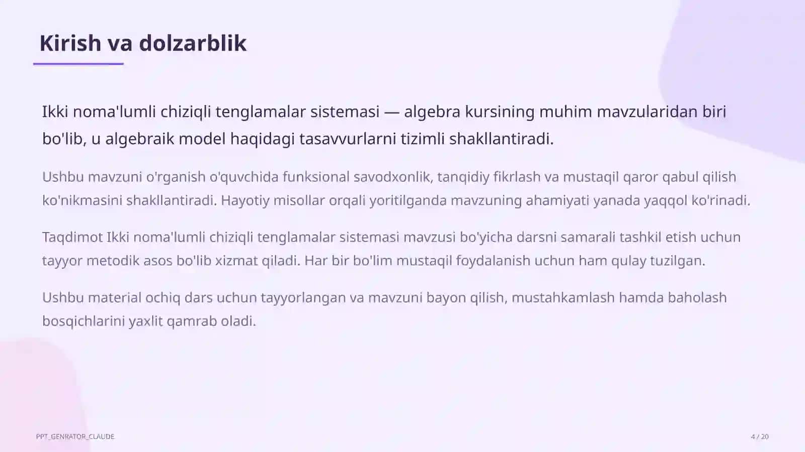 Ikki noma'lumli chiziqli tenglamalar sistemasi (7-sinf) 4