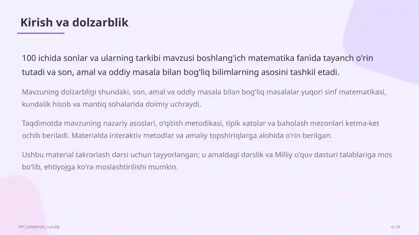 100 ichida sonlar va ularning tarkibi (2-sinf) 4