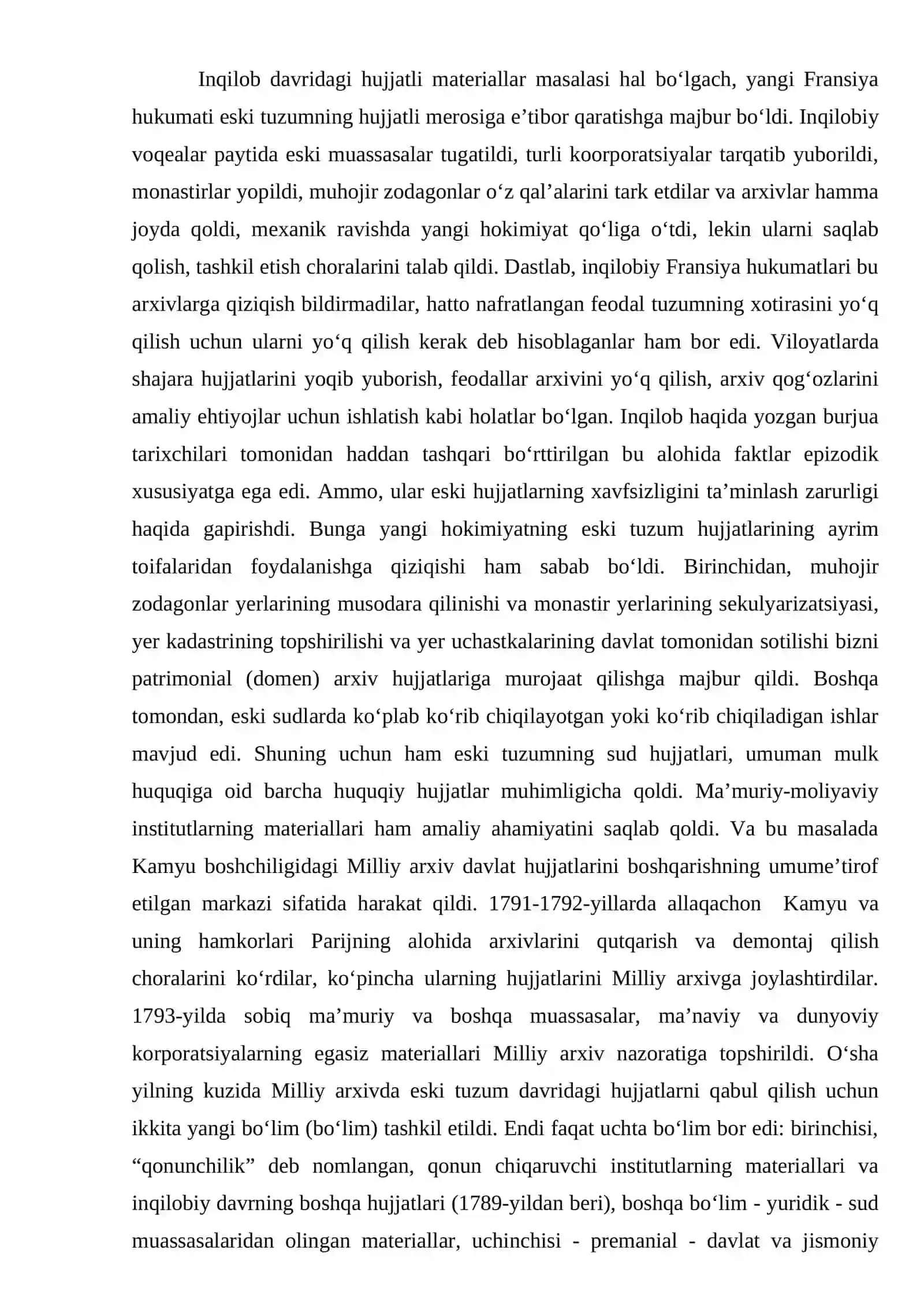 JAHON ARXIVLARI TARIXI fanidan “Yangi davrda Fransiya va Buyuk Britaniyada arxiv ishi taraqqiyoti” mavzusidagi referat MUSTAQIL ISHI 4