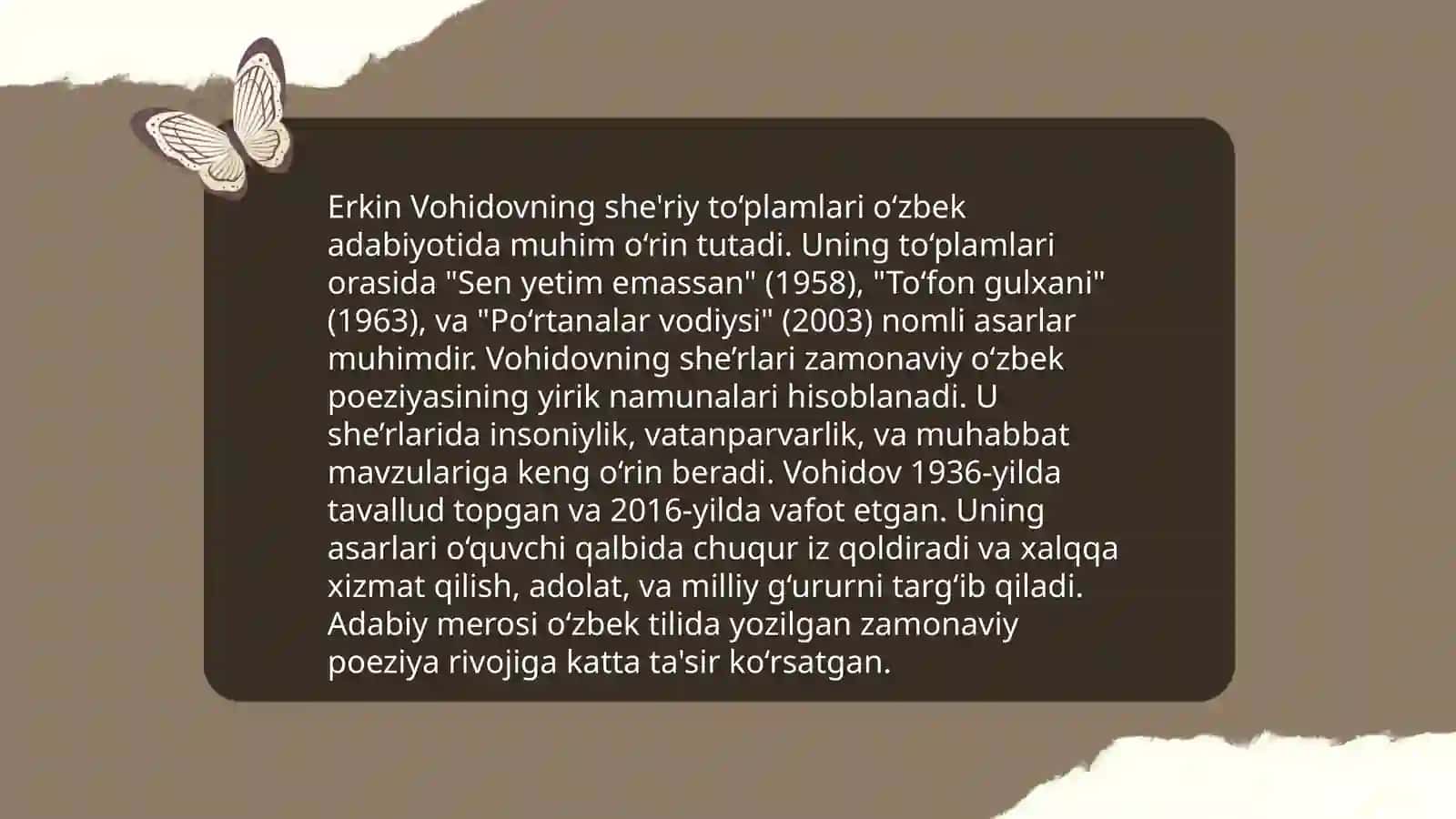 Abdulla Oripov va Erkin Vohidov she’riy to’plamlari tahlili 4