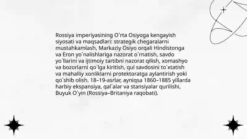 O`rta Osiyo xonliklarining Rossiya imperiyasi tomonidan bosib olinishi 4