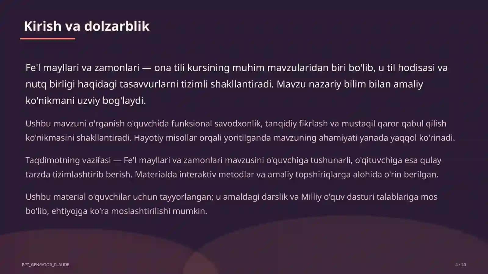 Fe'l mayllari va zamonlari (7-sinf) 4