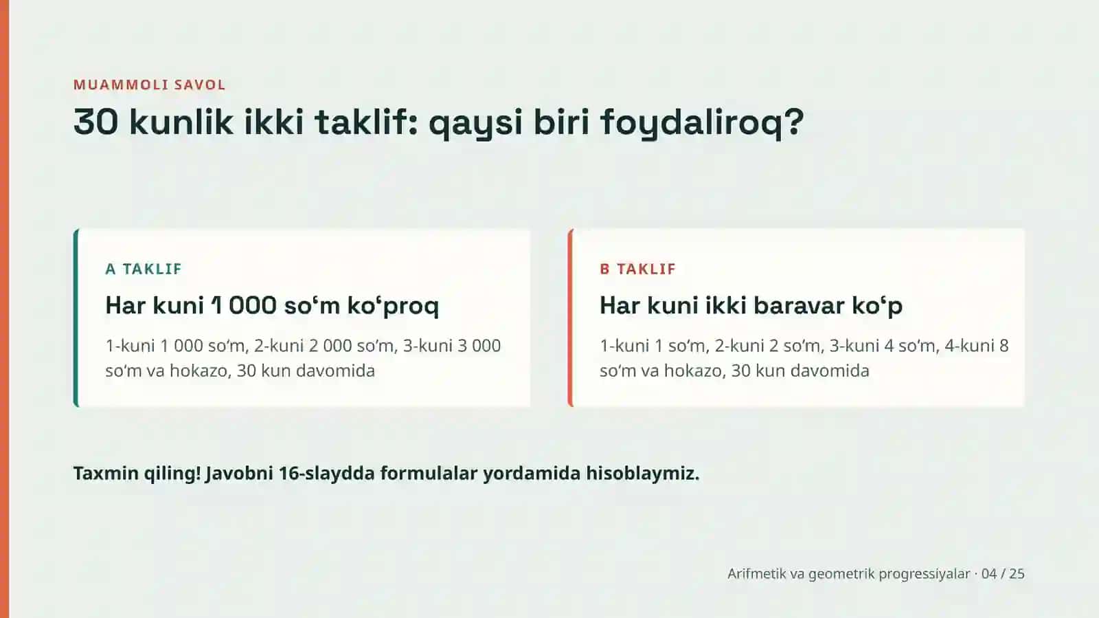 Arifmetik va geometrik progressiyalar 4