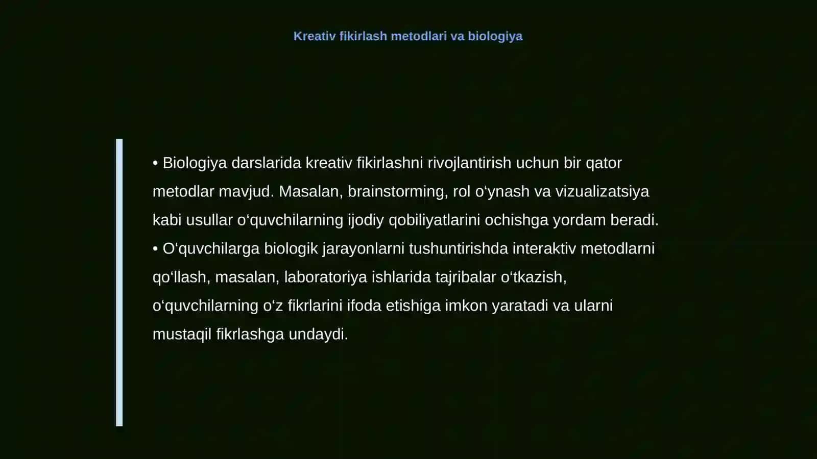 Biologiya Darslarida Kreativ Fikirlash va Muammolarni Hal Qilish Koʻnikmalarini Rivojlantirish 4