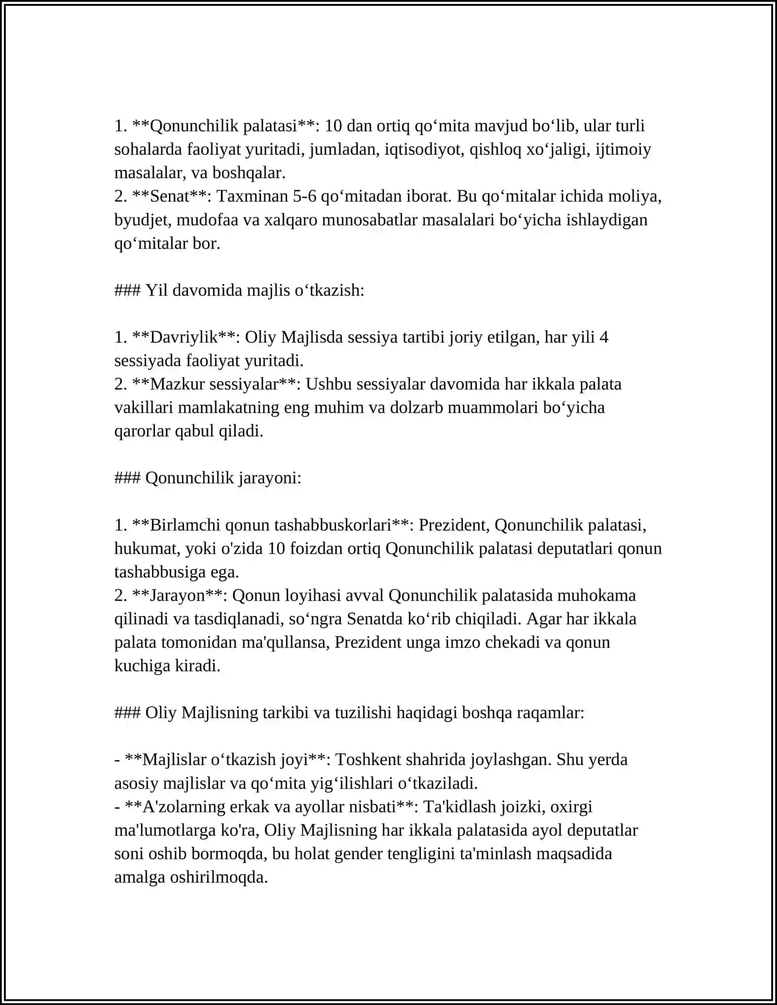 MUSTAQIL ISH Mavzu: O'ZBEKISTON RESPUBLIKASI OLIY MAJLISI 4