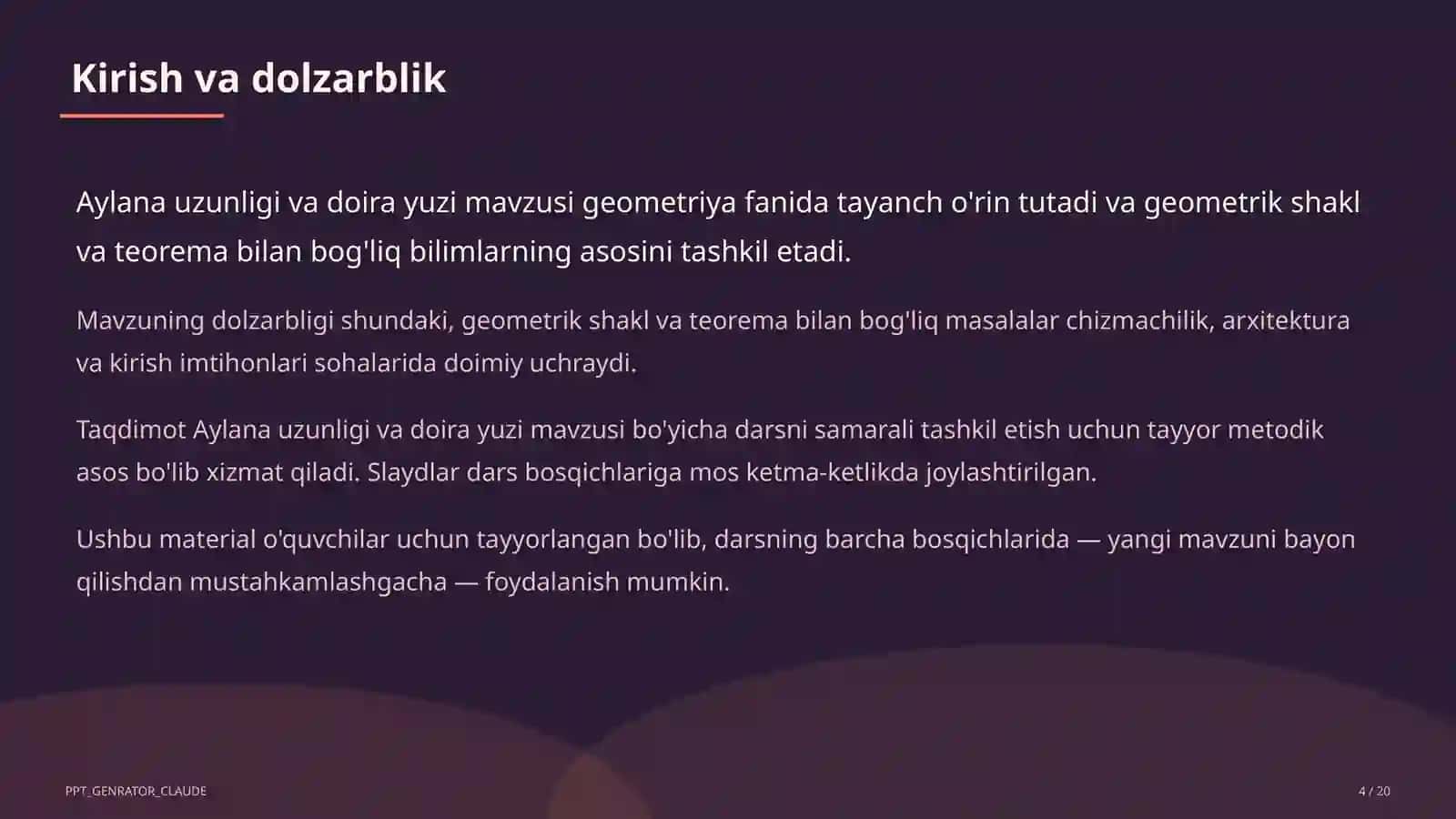 Aylana uzunligi va doira yuzi (9-sinf) 4
