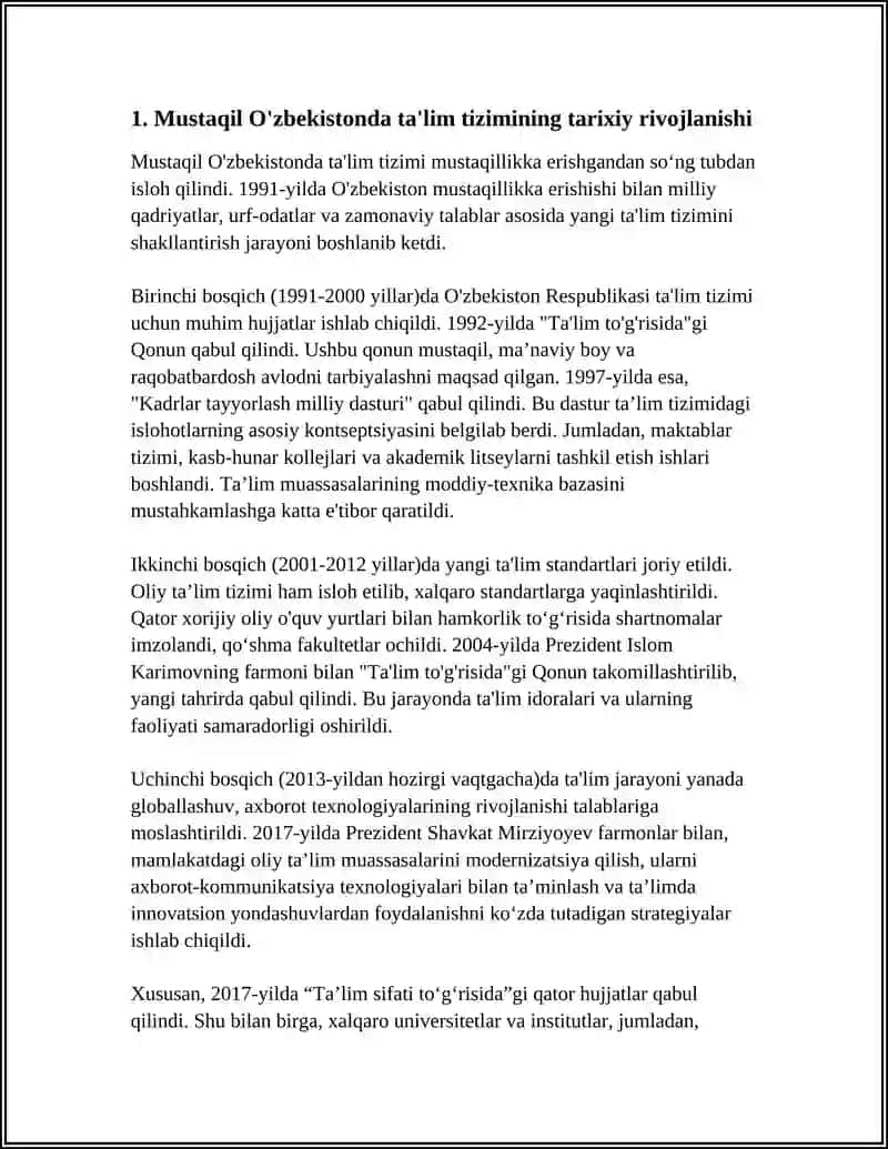 MUSTAQIL UZBEKISTONDA TA'LIM TIZIMINING ISLOX QILINISHI VA RIVOJLANISHI 4