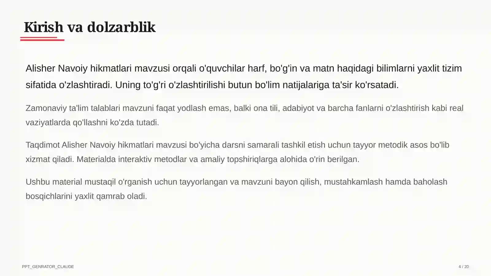 Boshlang'ich sinf: Ona tili va o'qish (1–4) 4