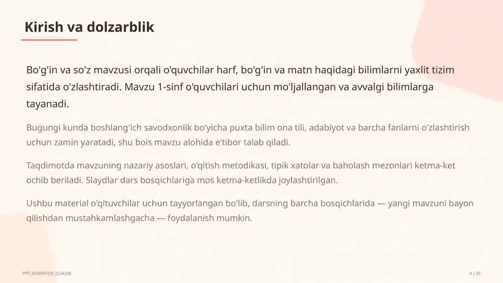 Bo'g'in va so'z (1-sinf) 4