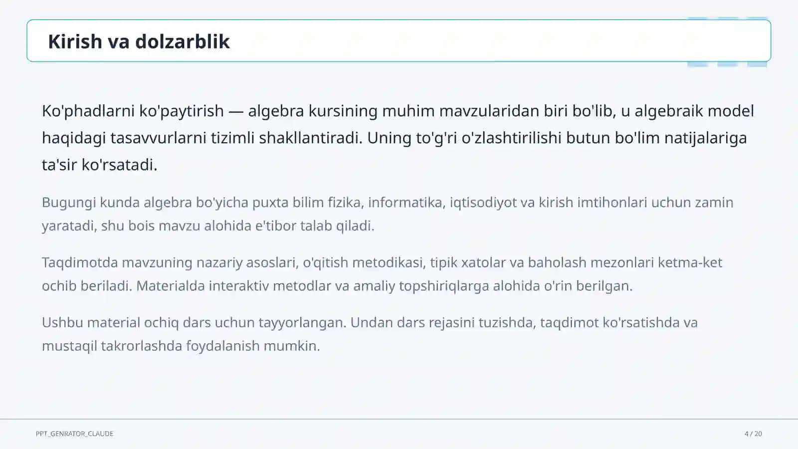 Ko'phadlarni ko'paytirish (7-sinf) 4