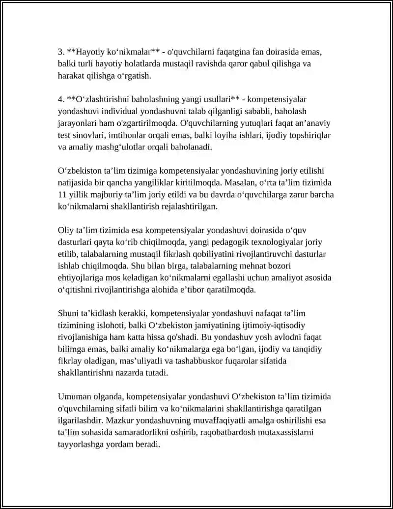 O‘ZBEKISTON RESPUBLIKASI DA TAʼLIMINI RIVOJLANTIRISHNINIG KOMSPETAL ASOSLARI 4