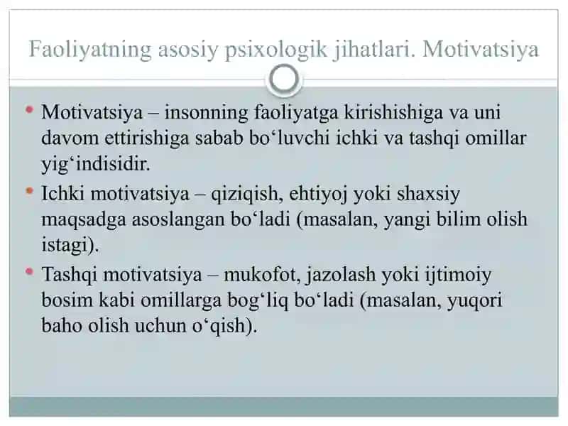 Faoliyatning psixologik talqini 4