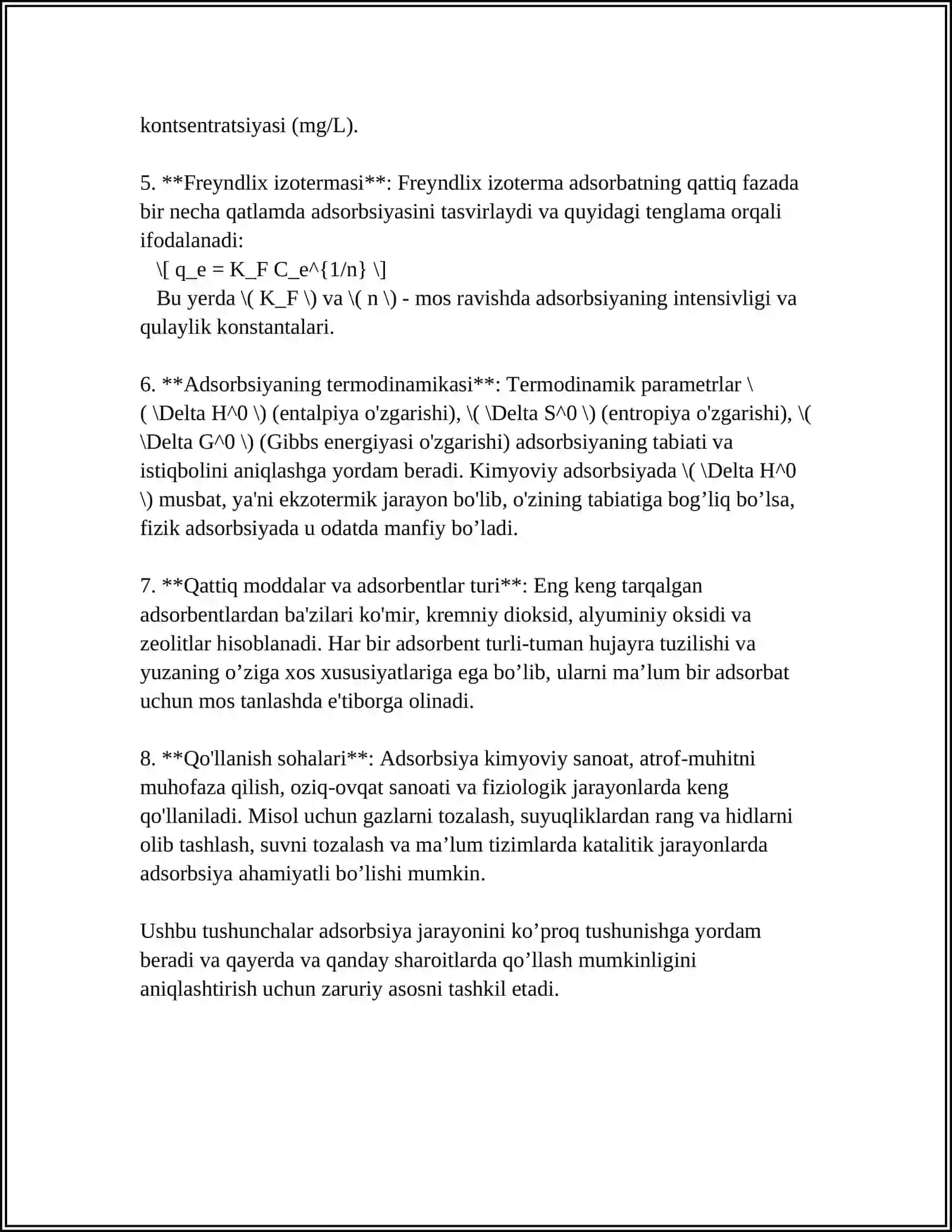 Adsorbsiya Processlarin Matematikaliq Modellestiriw 4