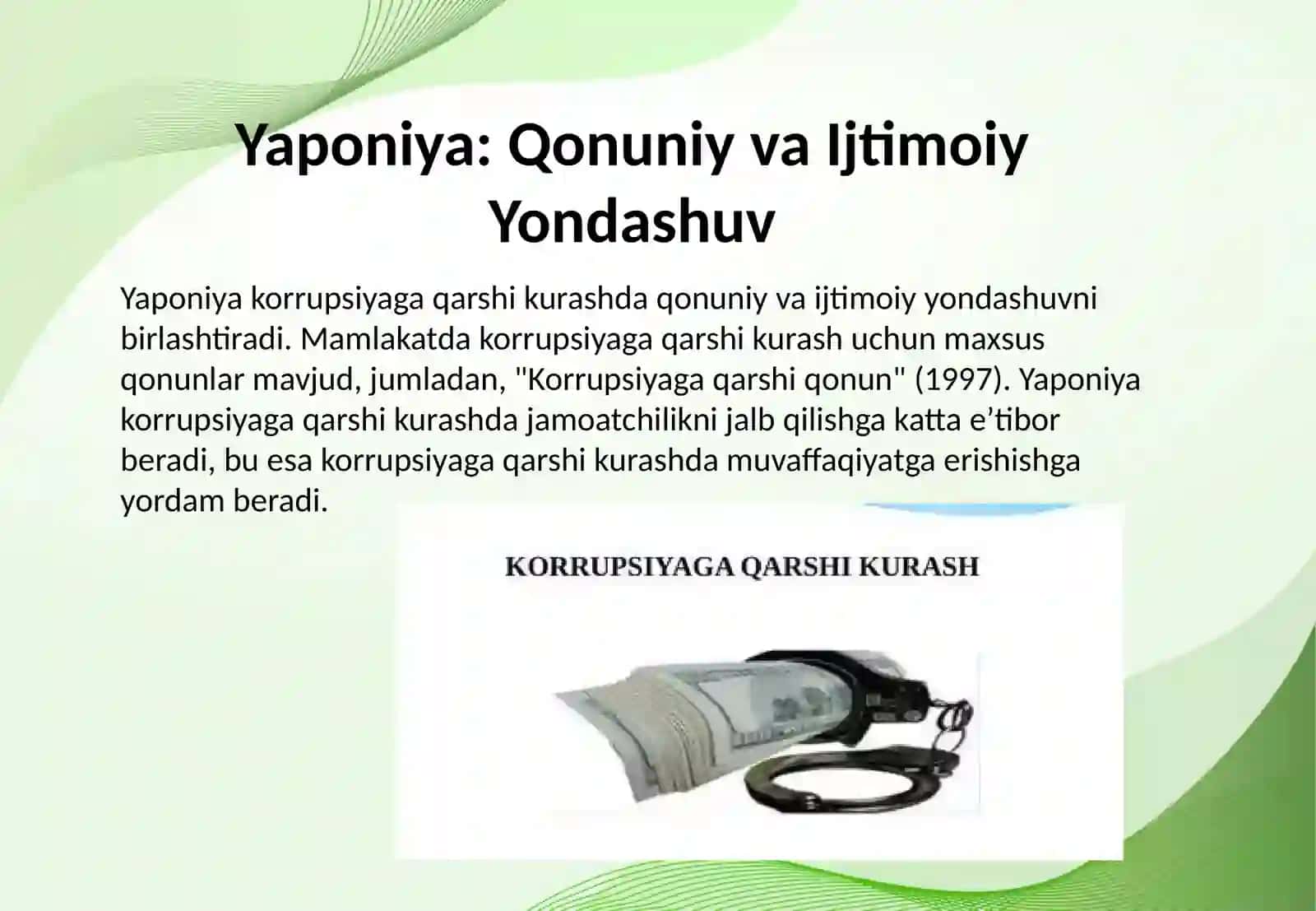 KORRUPSIYAGA QARASHI KURASH BO'YICHA JANUBIY KOREYA, YAPONIYA, XITOY, SINGAPUR VA QOZOG'ISTON TAJRIBASI 4