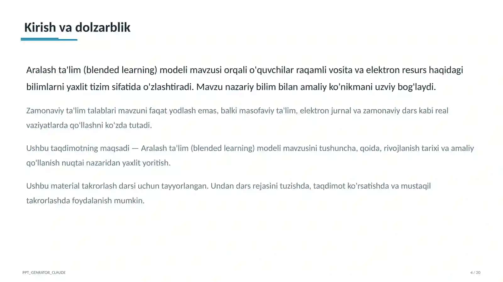 Aralash ta'lim (blended learning) modeli 4