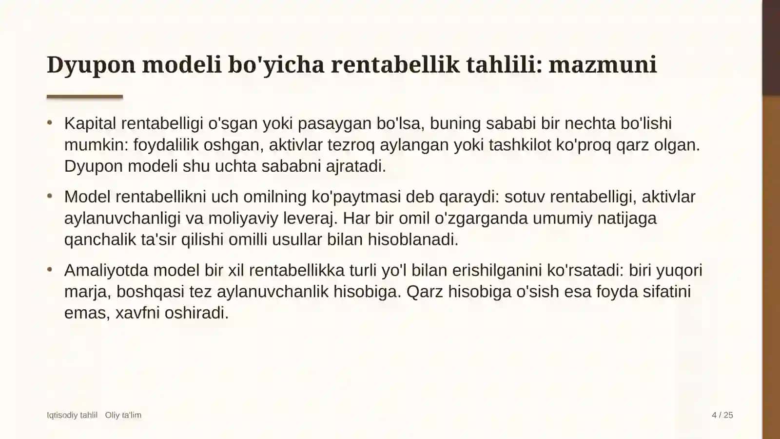 sanatoriy kurort muassasalarida dyupon modeli asosida rentabellik tahlili 2945 4