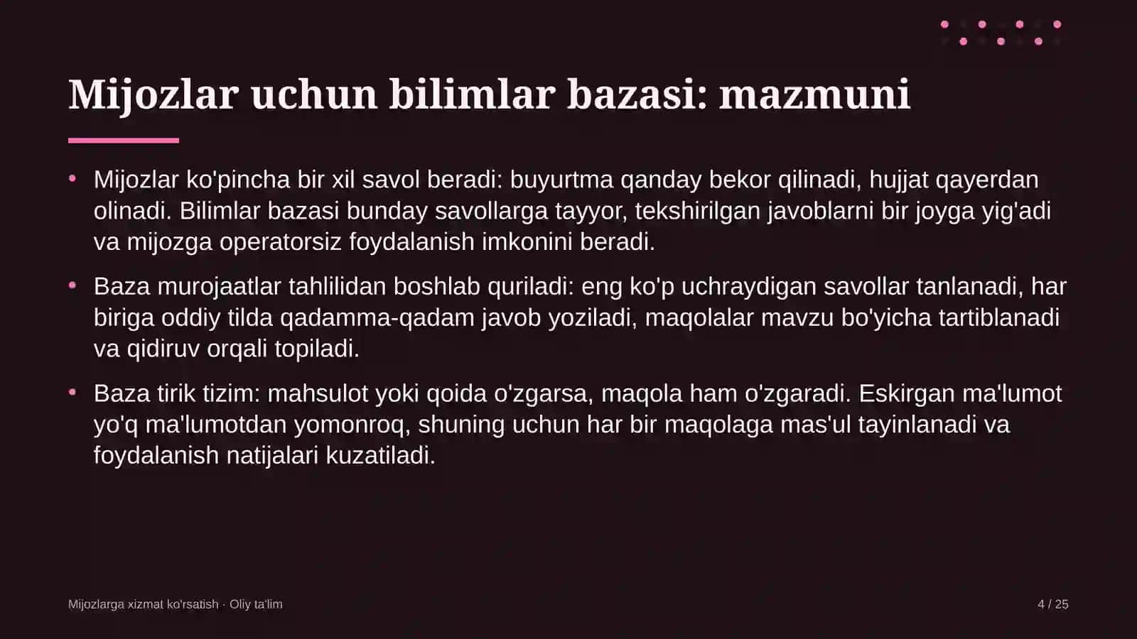 shakar sanoatida mijozlar uchun bilimlar bazasini yaratish 7482 4