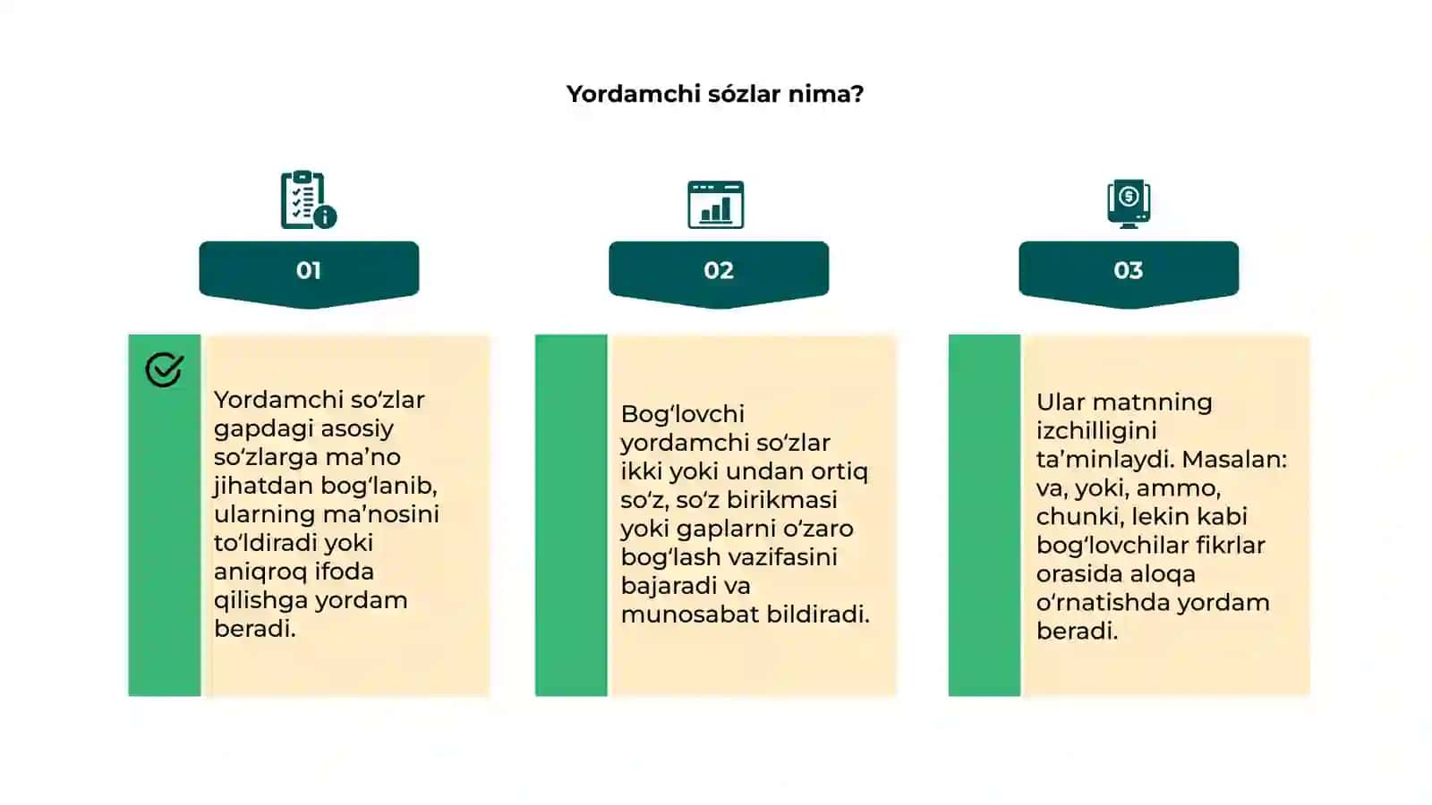 Yordamchi sózlar. Boğlovchi 4
