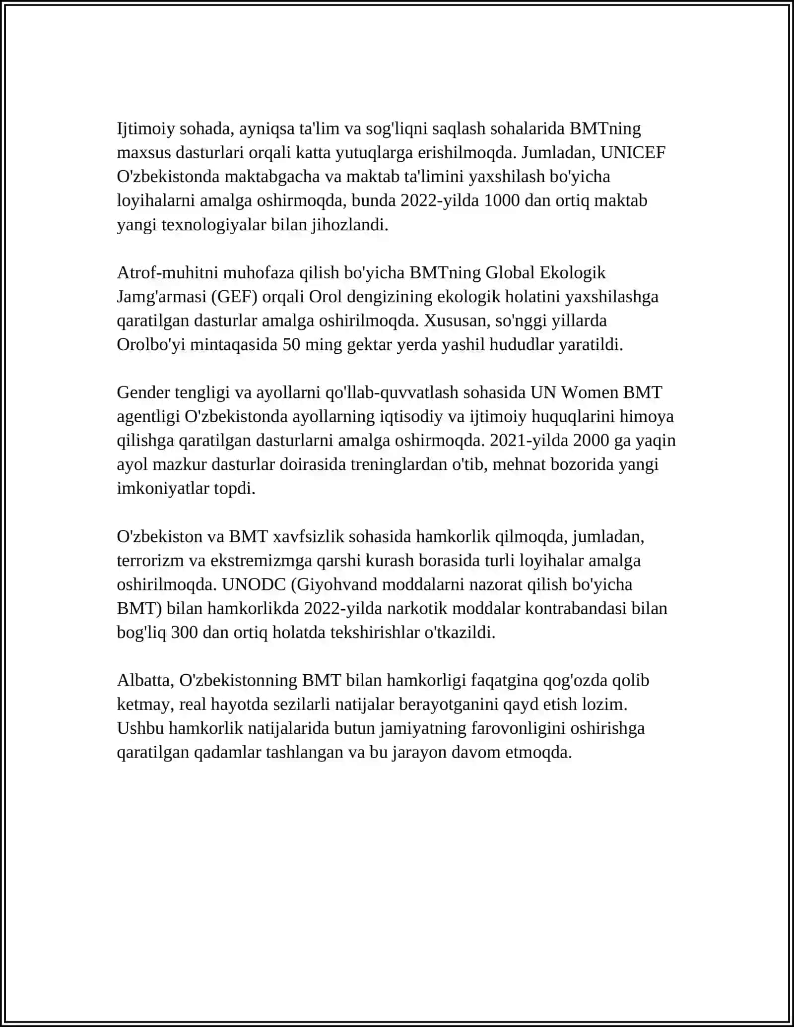 Oʻzbekistonning Xalqaro Tashkilotlar Bilan Hamkorlik Aloqalari 4