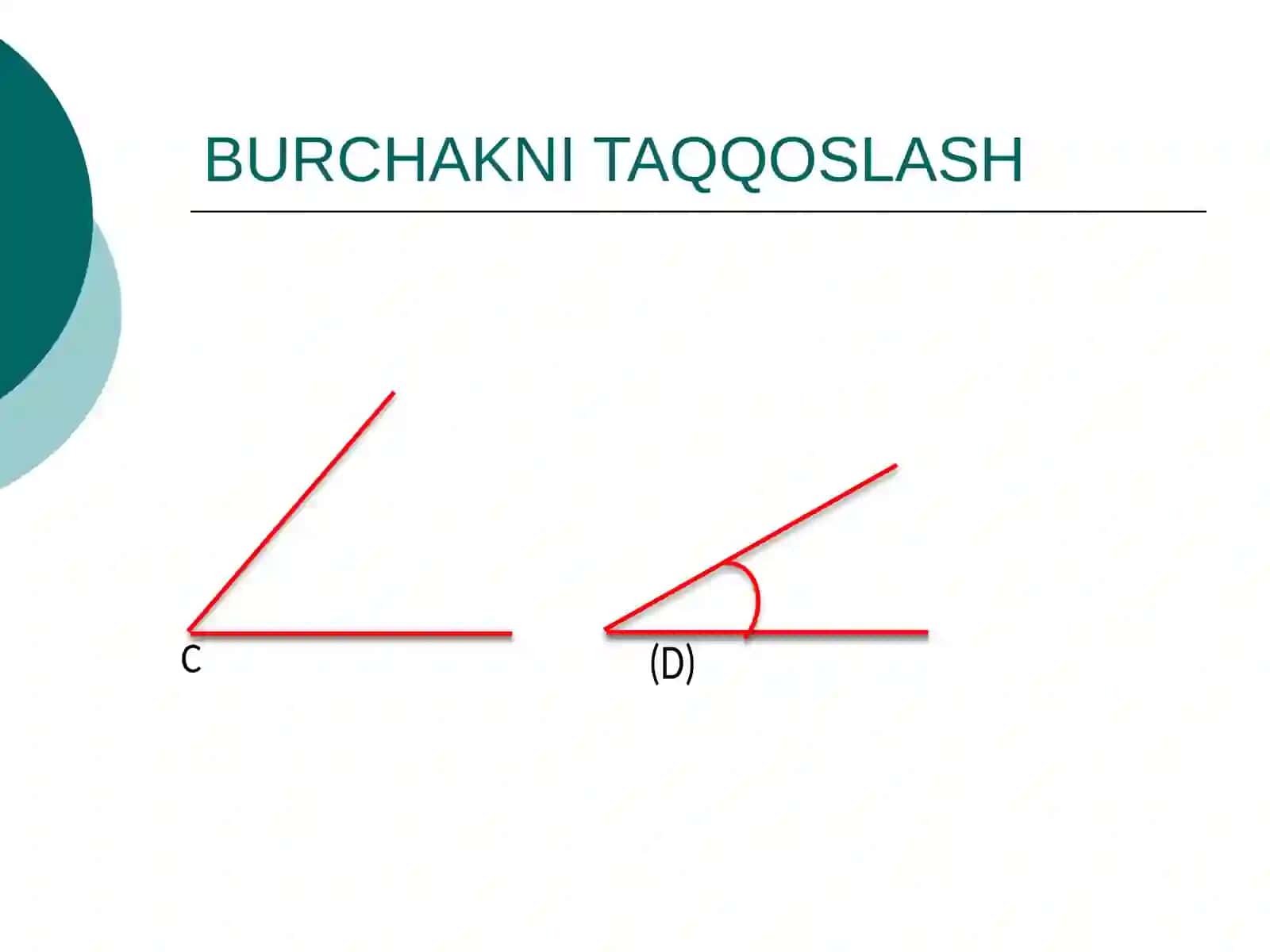 BURCHAK TURLARI, BURCHAKLARNI O’LCHASH. BOSHLANG’ICH SINFLARDA SIMMETRIYA TUSHUNCHASI BILAN TANISHISH. (SIMMETRIYA O’QLARI, MARKAZIY SIMMETRIYA) METODIKASI 4