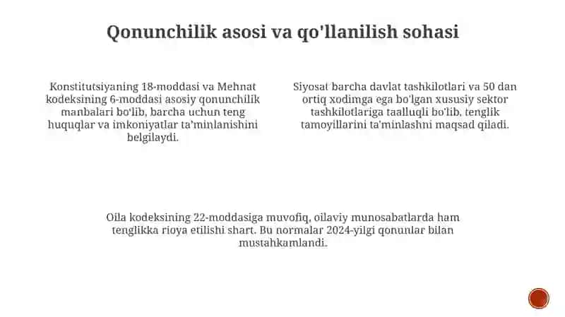 Teng huquqlar va teng imkoniyatlari siyosati 4