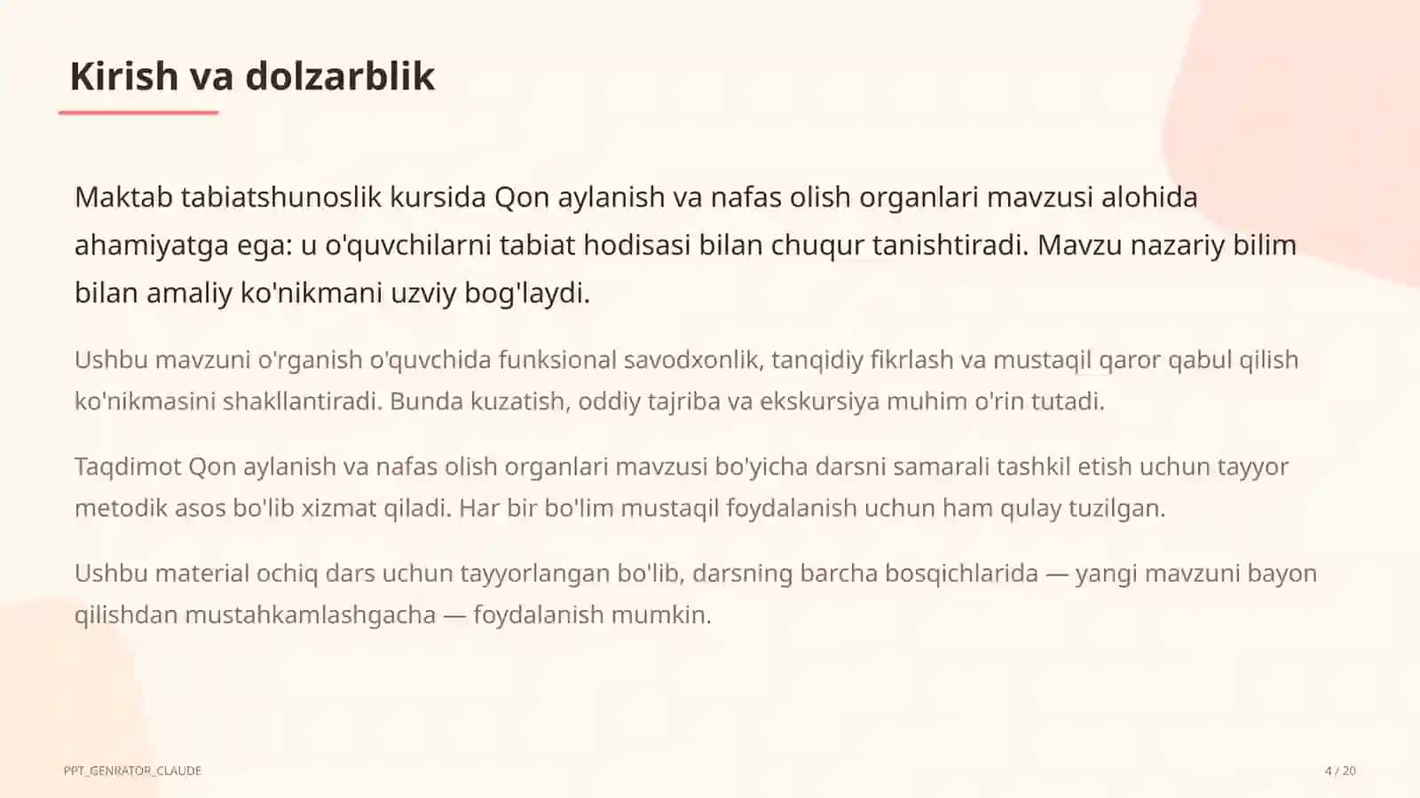 Qon aylanish va nafas olish organlari (4-sinf) 4