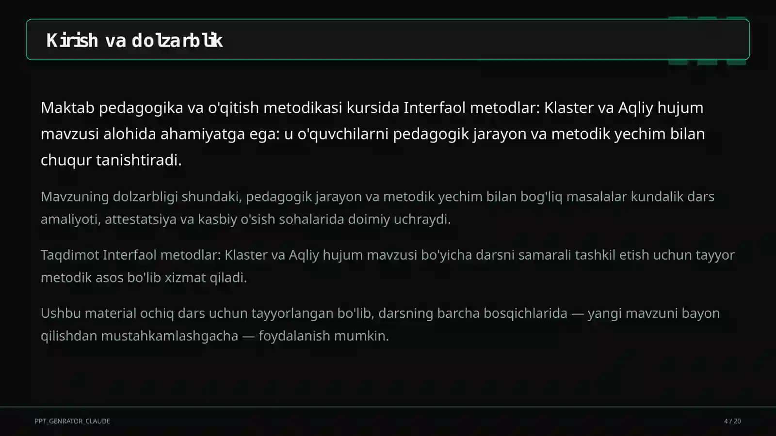 Interfaol metodlar: Klaster va Aqliy hujum 4