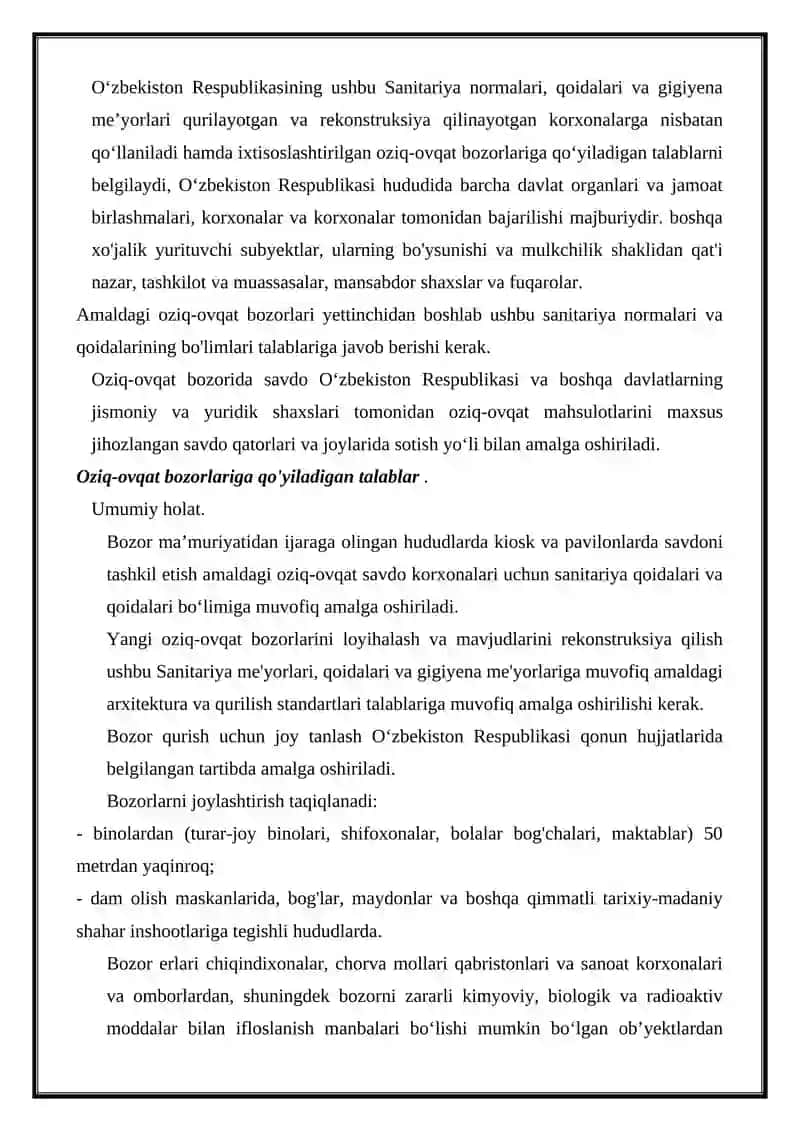 Oziq-ovqat savdo ob'ektlariga qo‘yilgan gigiyenik talablar 4
