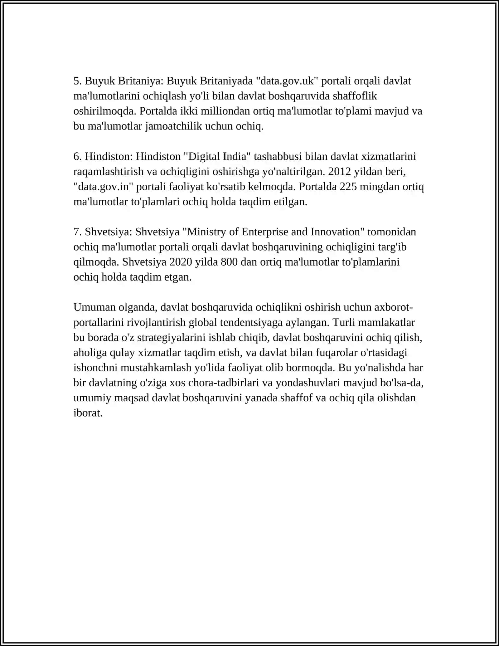 DAVLAT BOSHQARUVI TIZIMIDA OCHIQLIK VA SHAFFOFLIKNI OSHIRISHGA QARATILGAN CHORA-TADBIRLAR 4