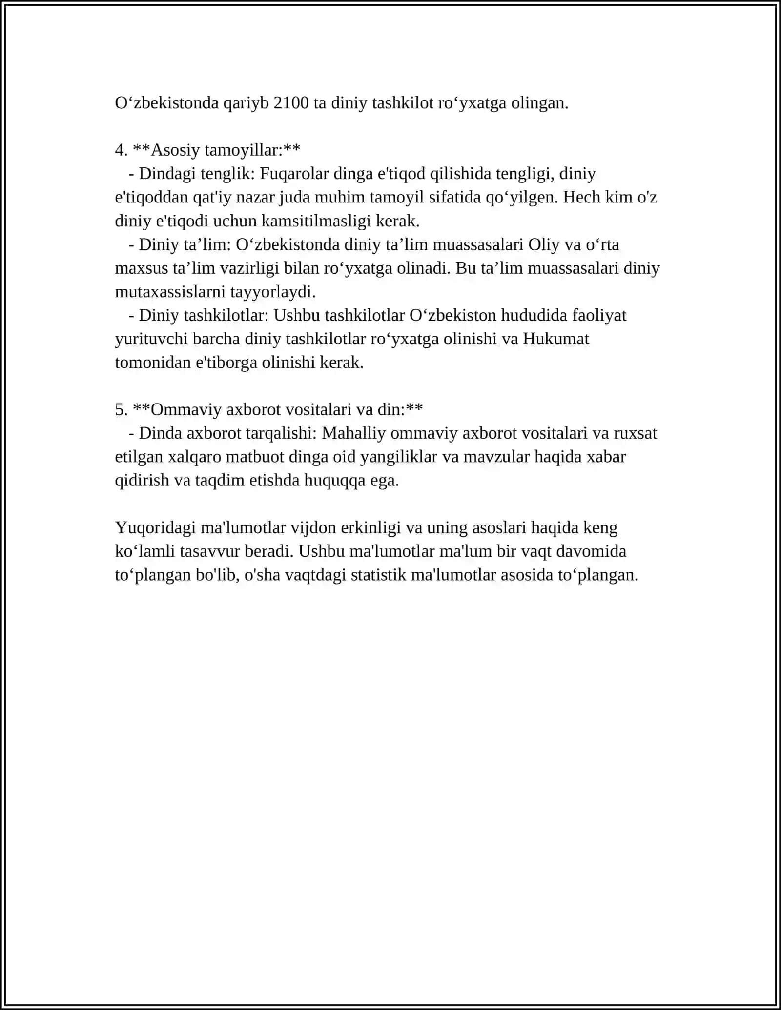 O’ZBEKISTONDA VIJDON ERKINLIGI 4