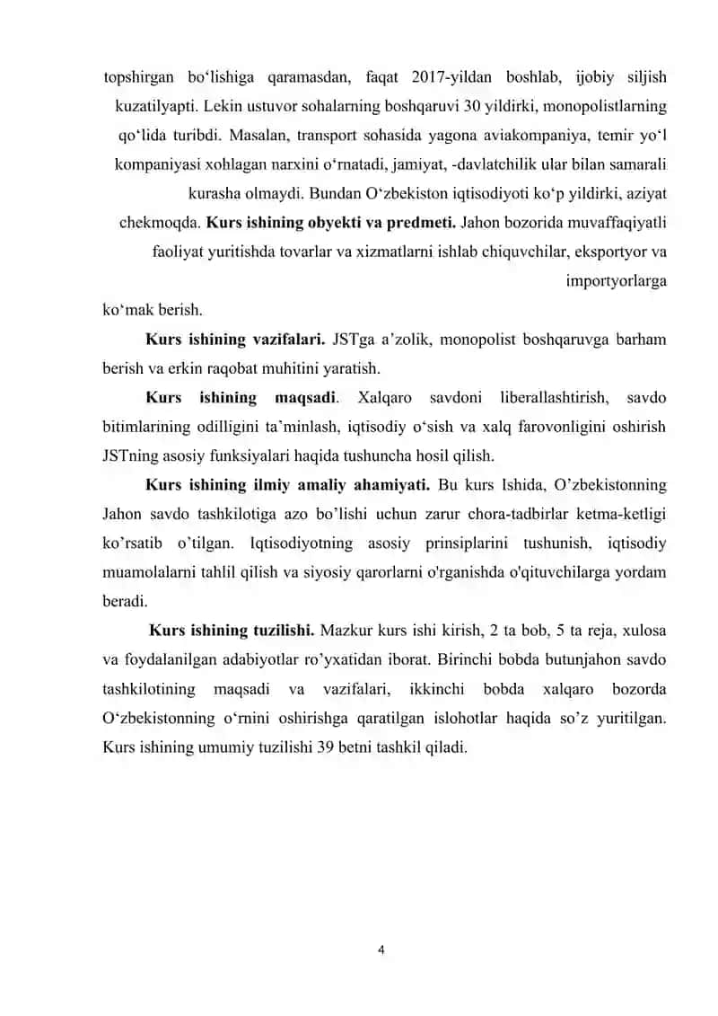 Butun jahon savdo tashkiloti va O'zbekistonning unga a'zo bo'lish harakatlari 4