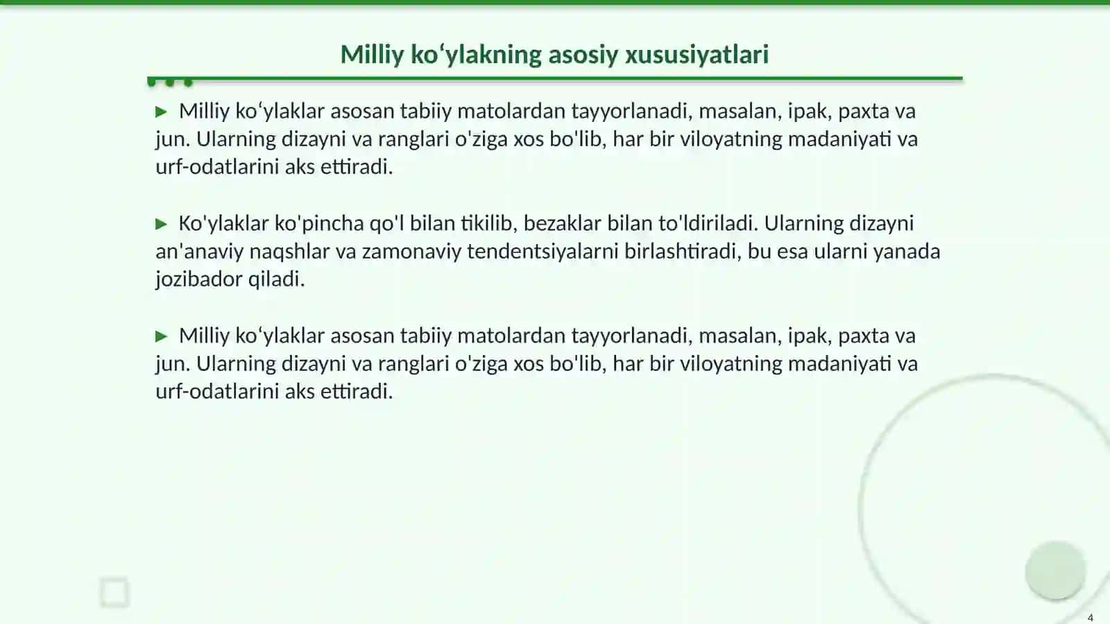 Ayollar milliy koʻylagini texnologik xaritasini tuzish. Maketini tikish 4